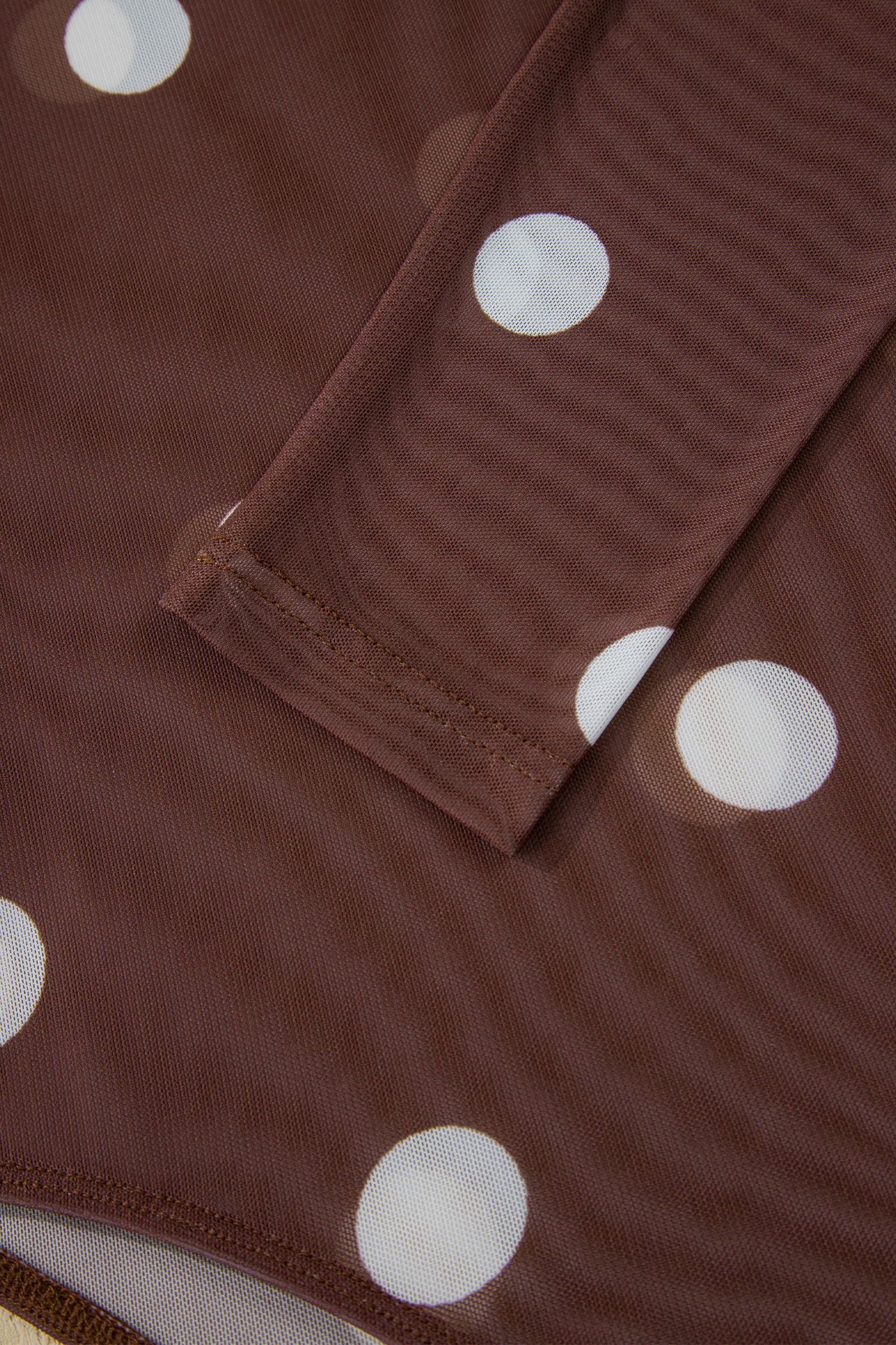 Brown Vintage Polka Dot Print Mesh Long Sleeve Bodysuit view 17