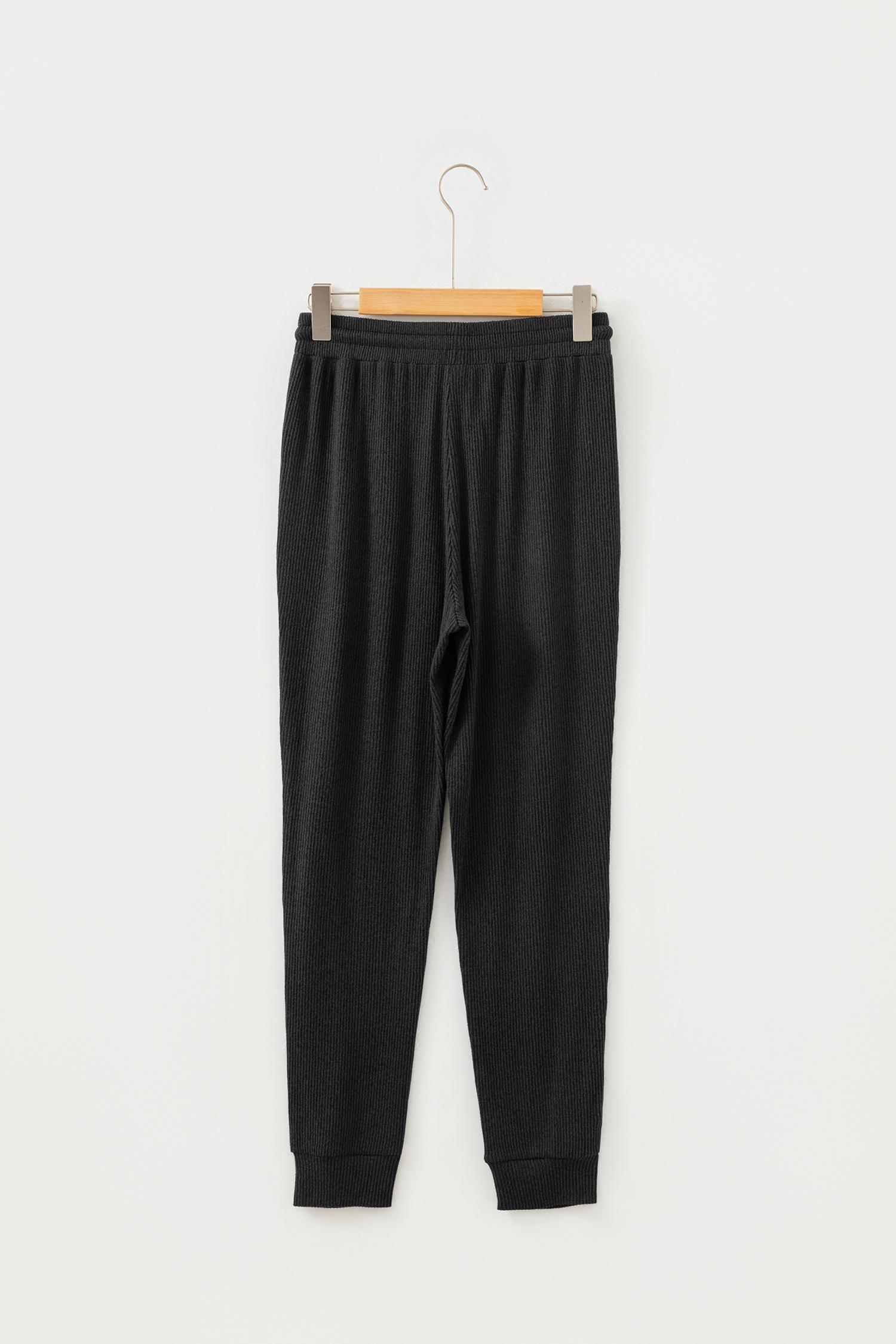 Black Ribbed Drawstring Active Jogger Pants view 7