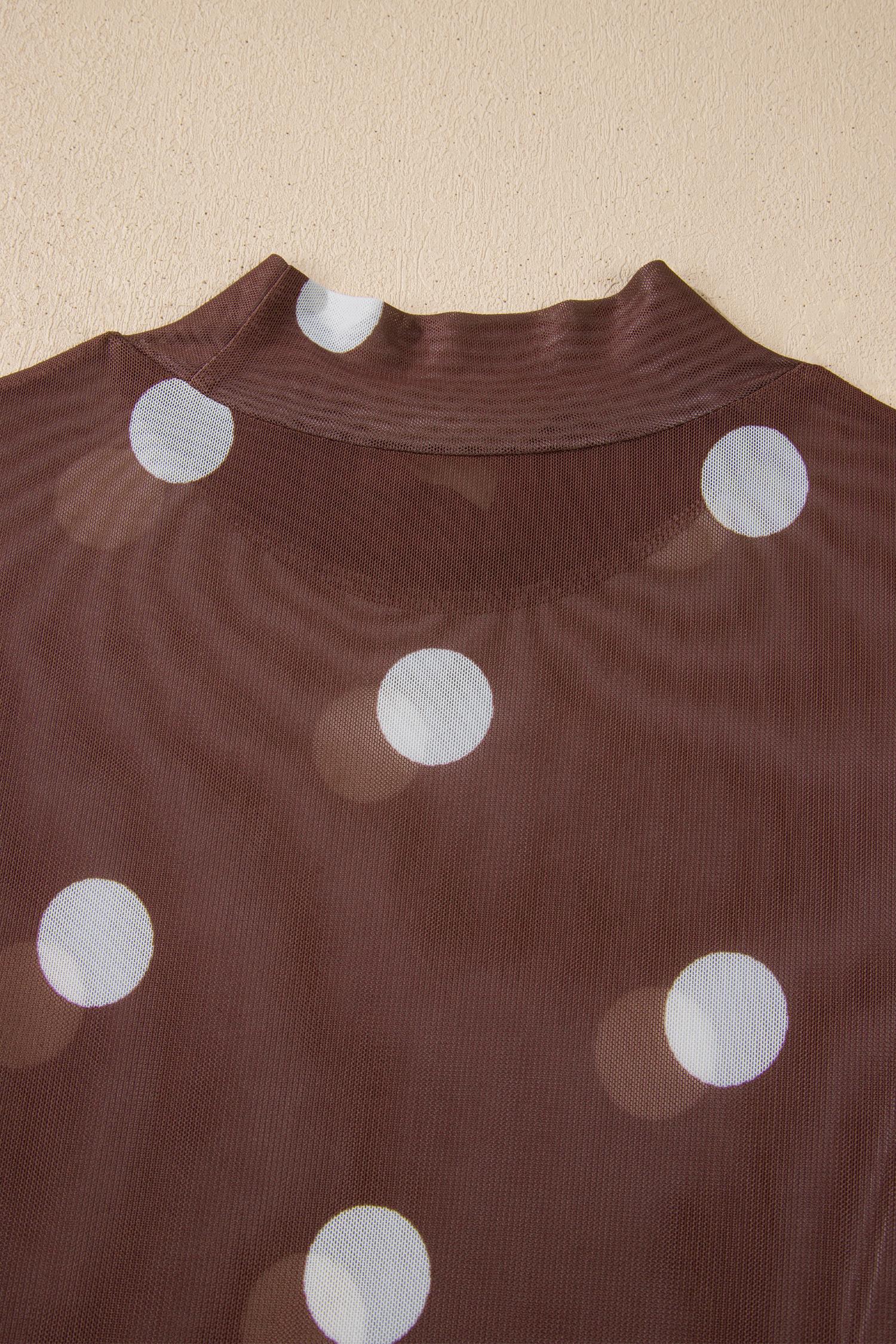 Brown Vintage Polka Dot Print Mesh Long Sleeve Bodysuit view 16
