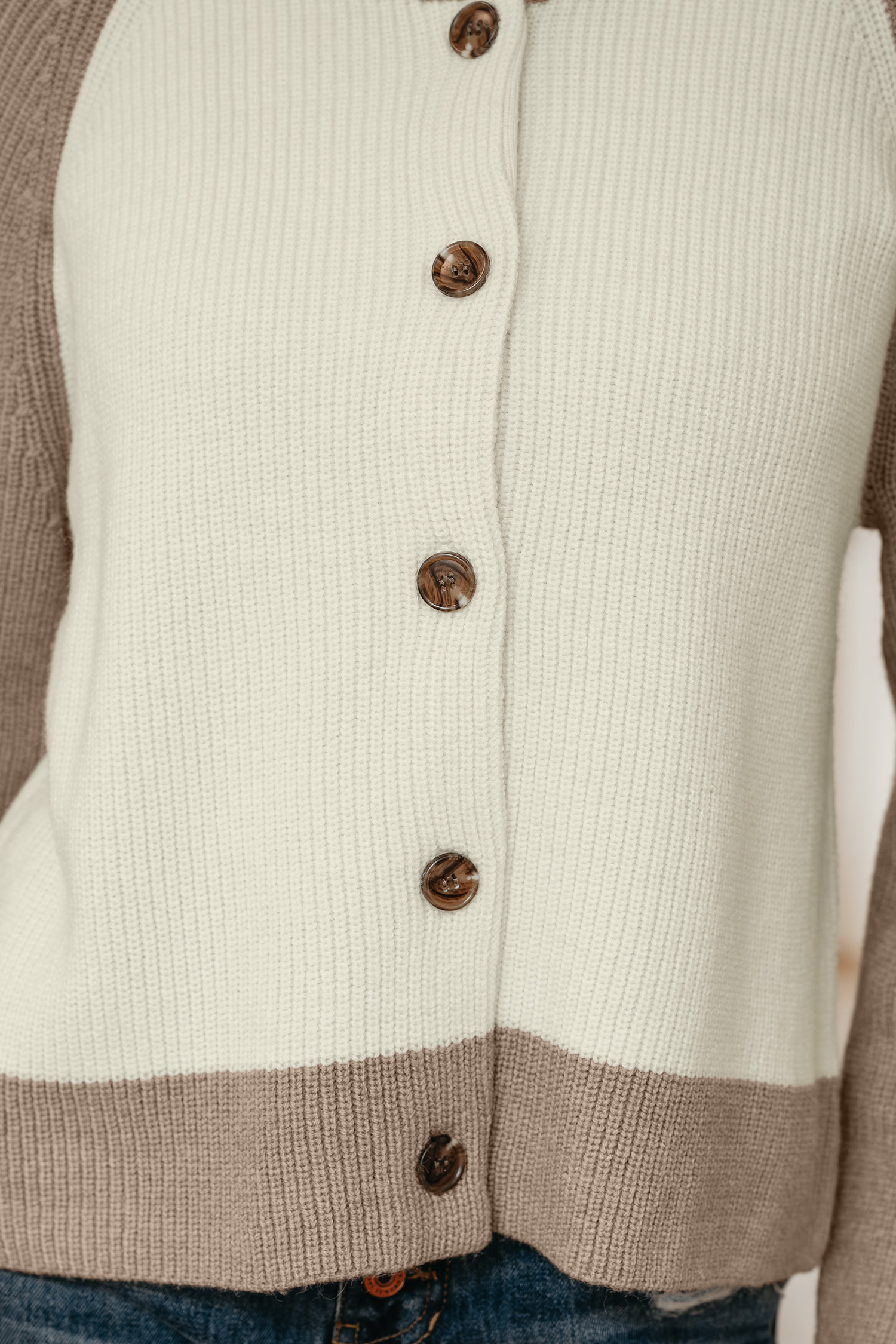 White Color Block Ribbed Knit Button Down Sweater Cardigan view 7