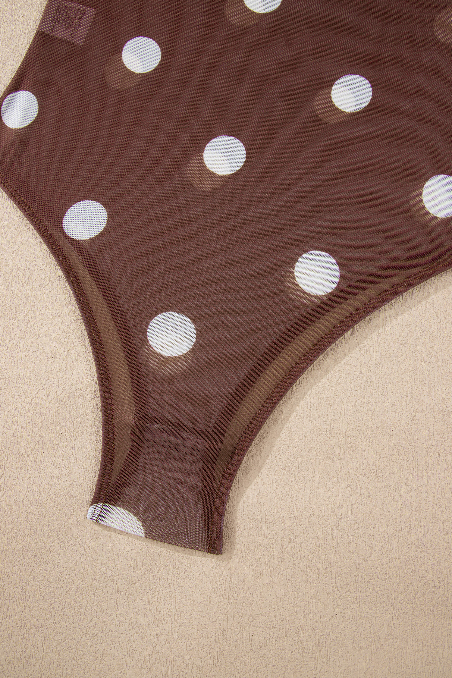 Brown Vintage Polka Dot Print Mesh Long Sleeve Bodysuit view 15