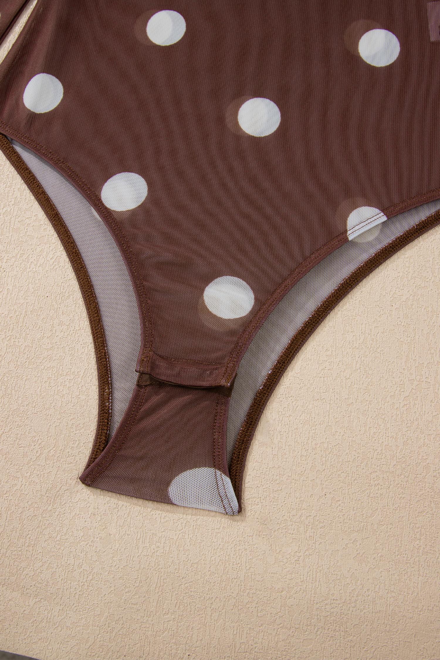 Brown Vintage Polka Dot Print Mesh Long Sleeve Bodysuit view 18