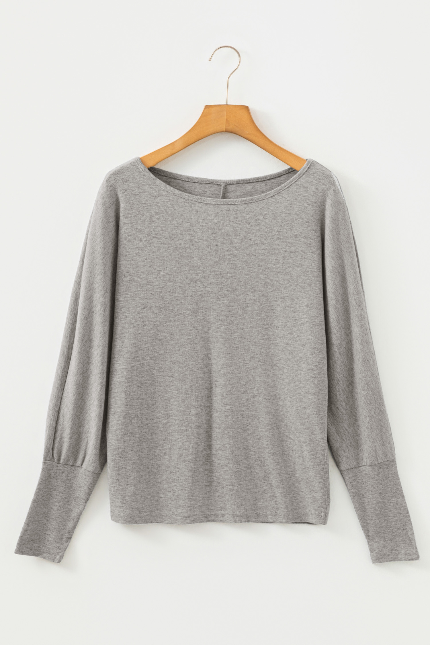Light Grey Solid Color Extended Cuffs Long Sleeve Top view 5