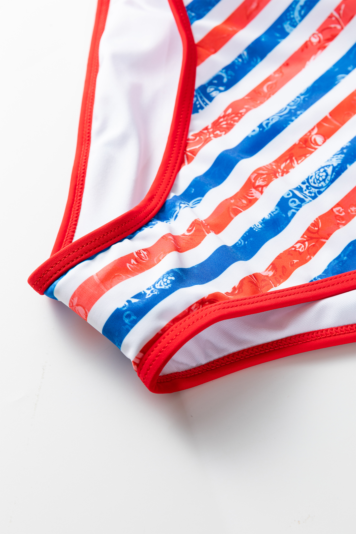 Red July 4th Stripes Impression Cutout Spaghetti Straps One Piece Swimsuit view 11