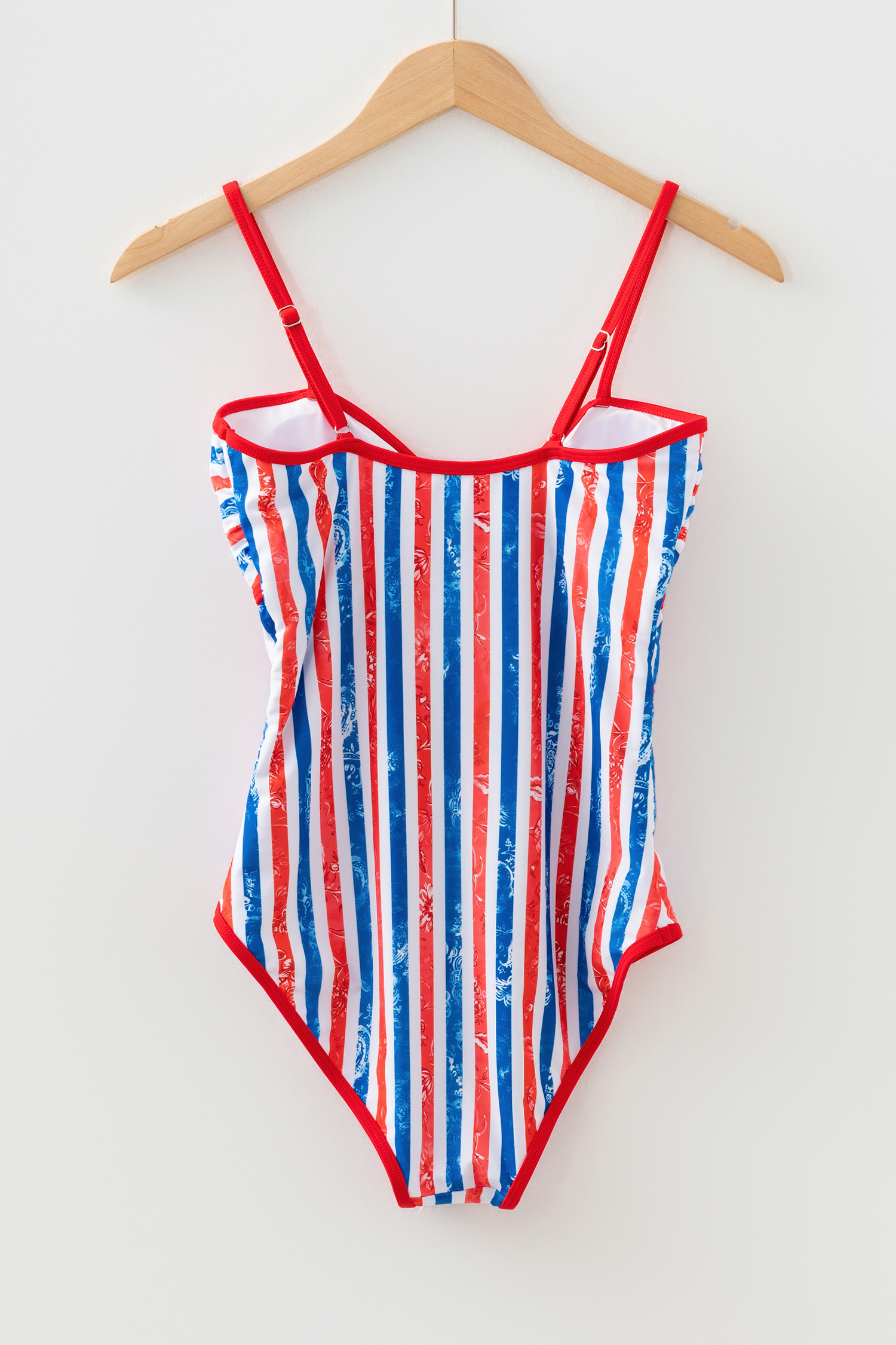 Red July 4th Stripes Impression Cutout Spaghetti Straps One Piece Swimsuit view 7