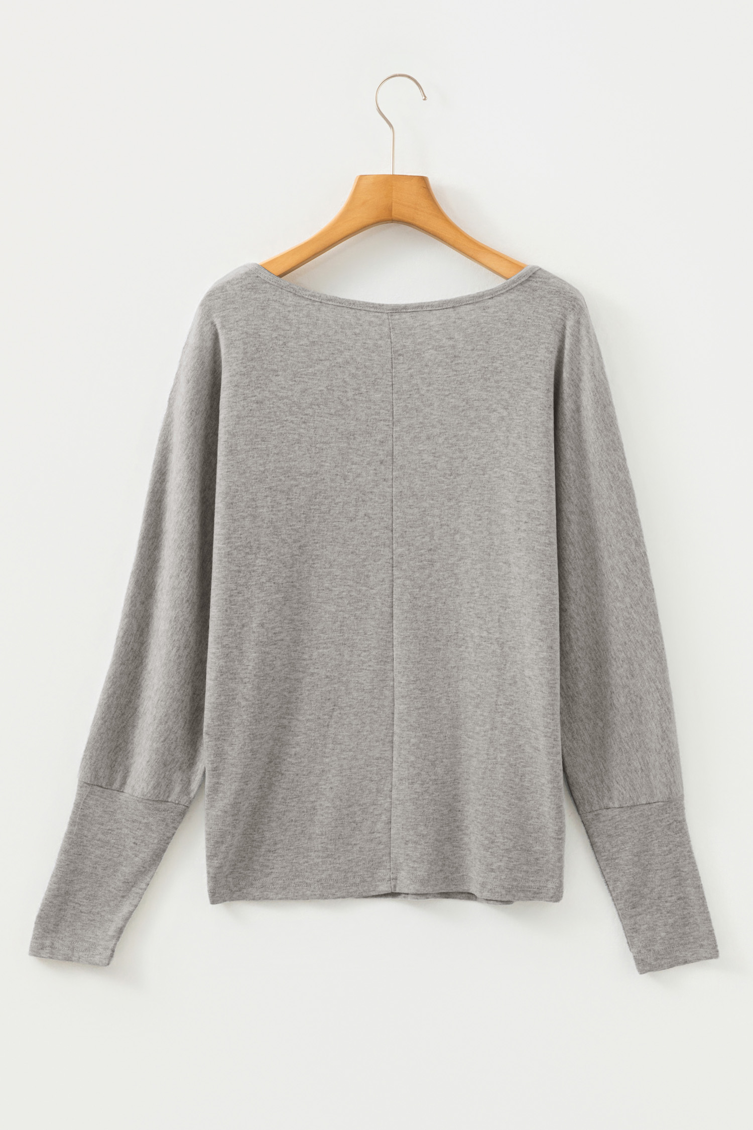 Light Grey Solid Color Extended Cuffs Long Sleeve Top view 6