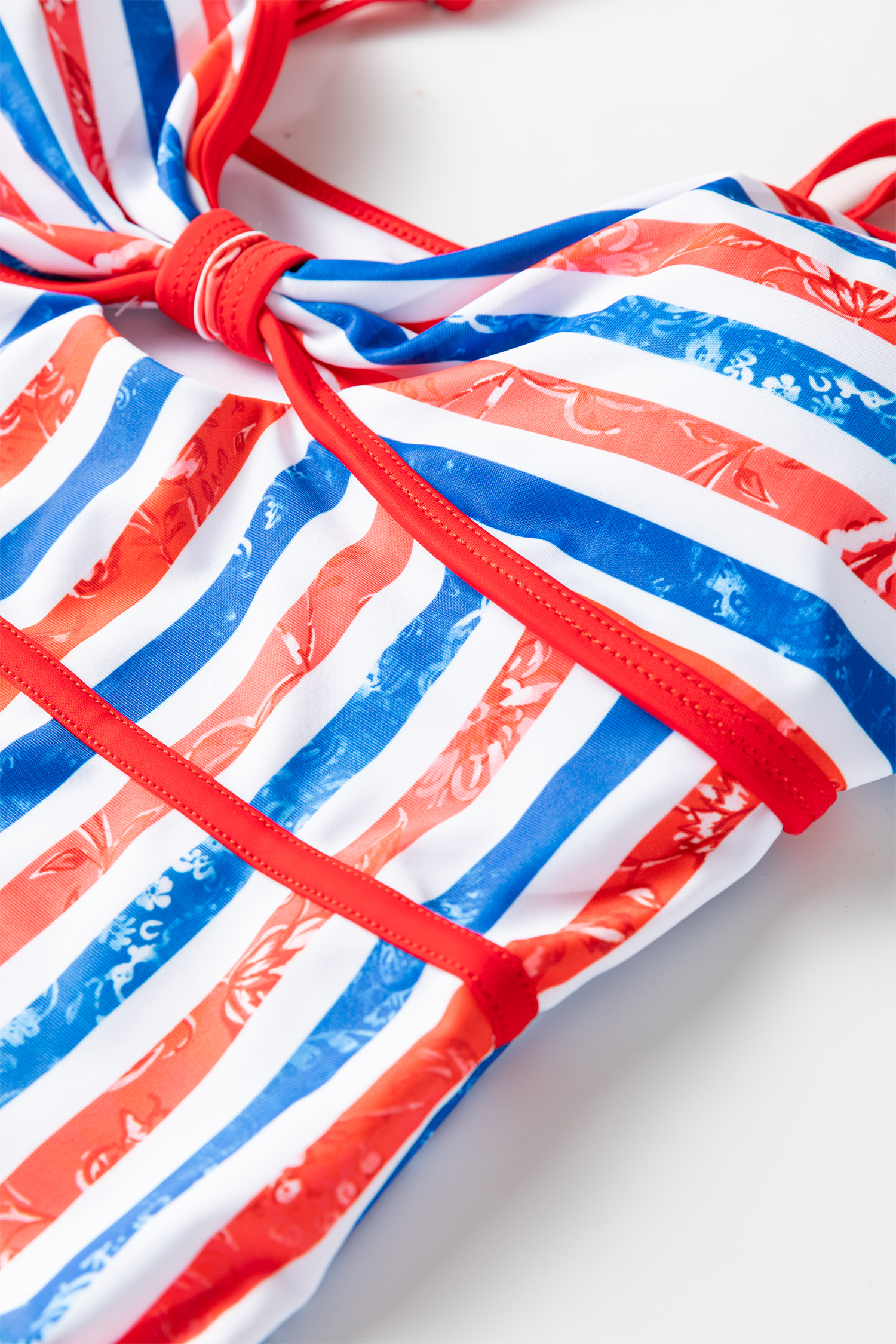 Red July 4th Stripes Impression Cutout Spaghetti Straps One Piece Swimsuit view 9