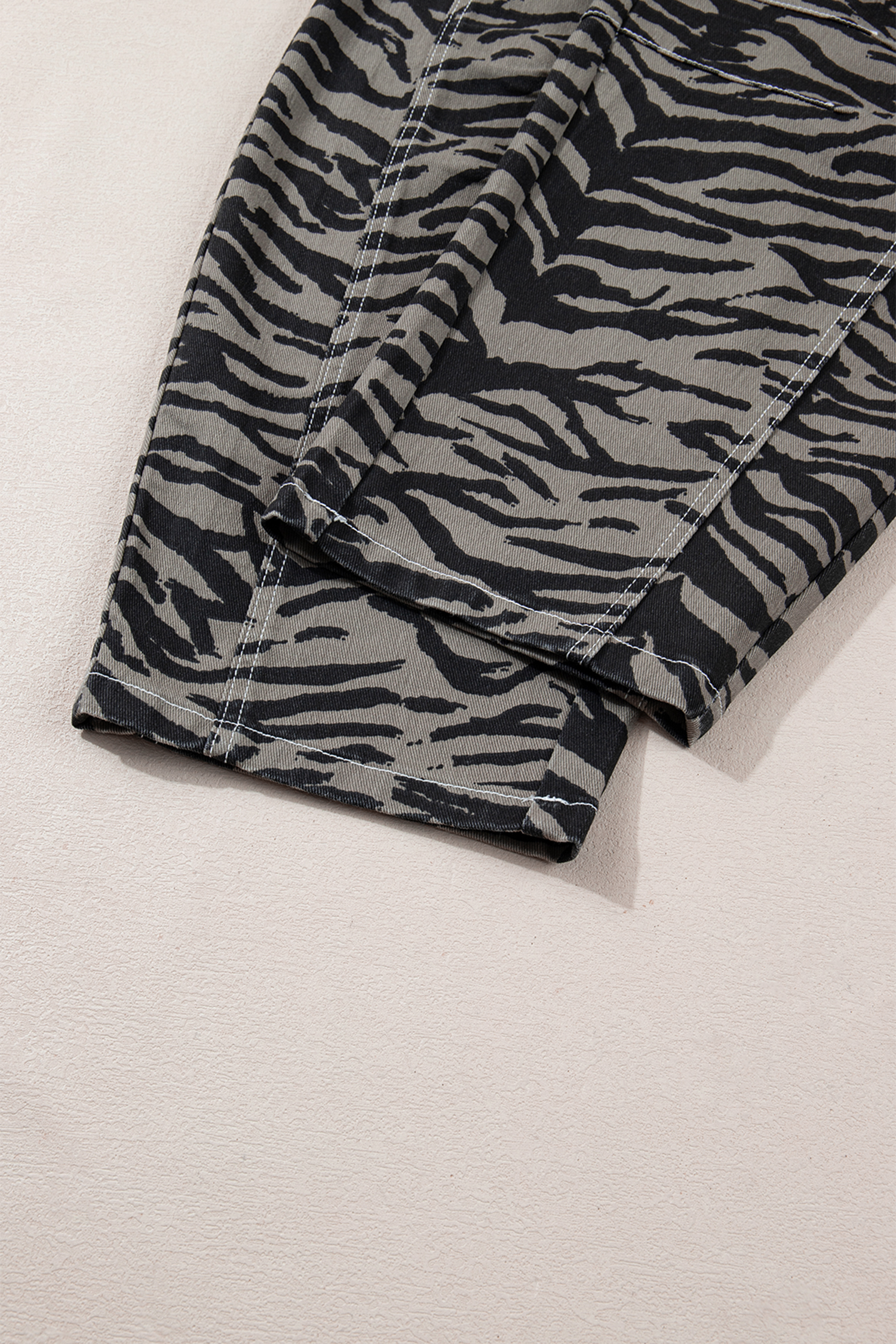 Gray Zebra Stripe Printed Wide Leg Barrel Jeans view 22