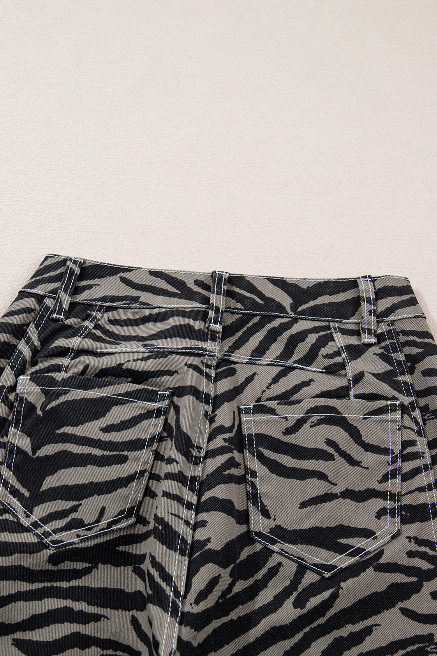 Gray Zebra Stripe Printed Wide Leg Barrel Jeans view 19