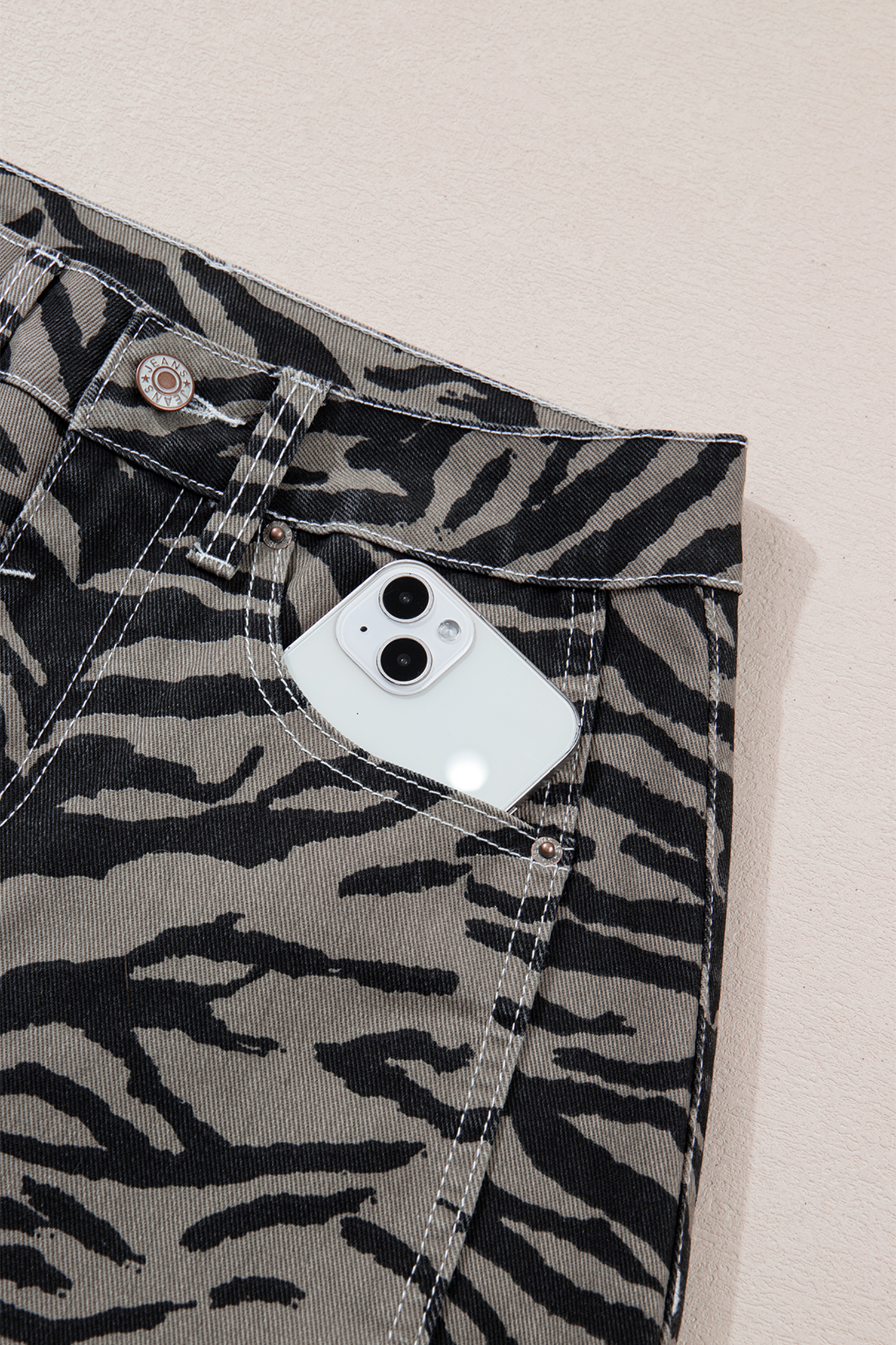 Gray Zebra Stripe Printed Wide Leg Barrel Jeans view 23