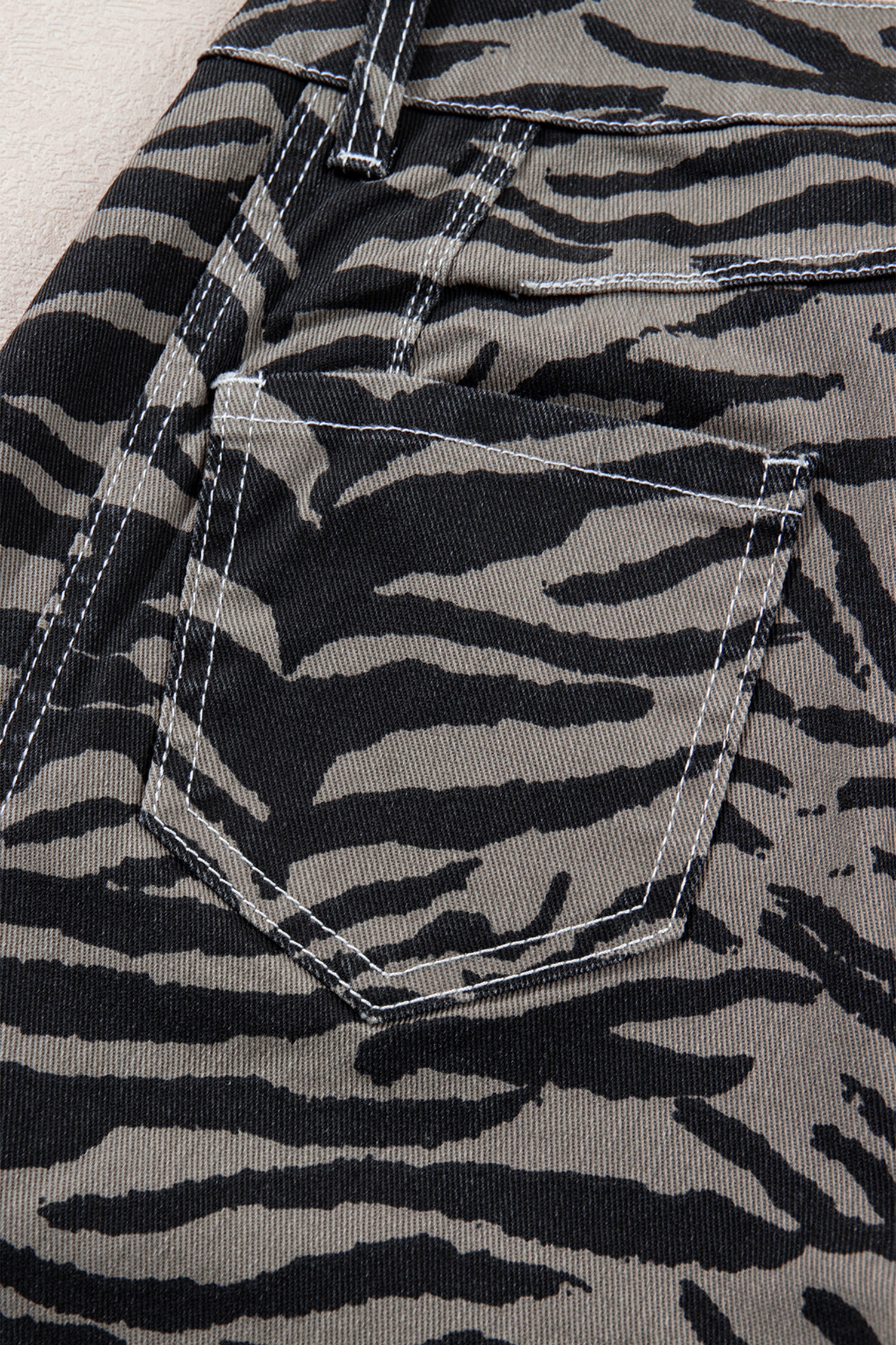 Gray Zebra Stripe Printed Wide Leg Barrel Jeans view 18