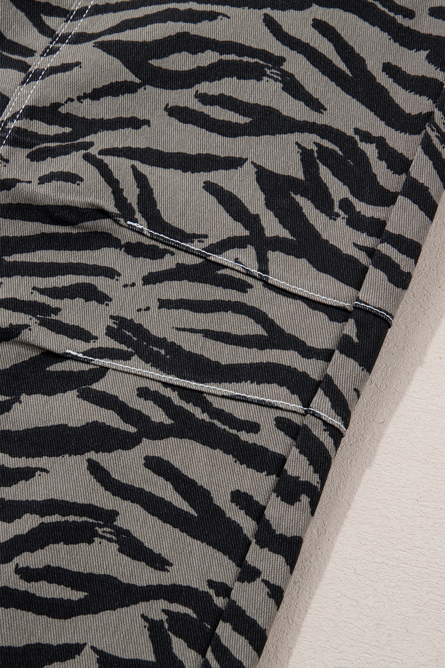 Gray Zebra Stripe Printed Wide Leg Barrel Jeans view 21