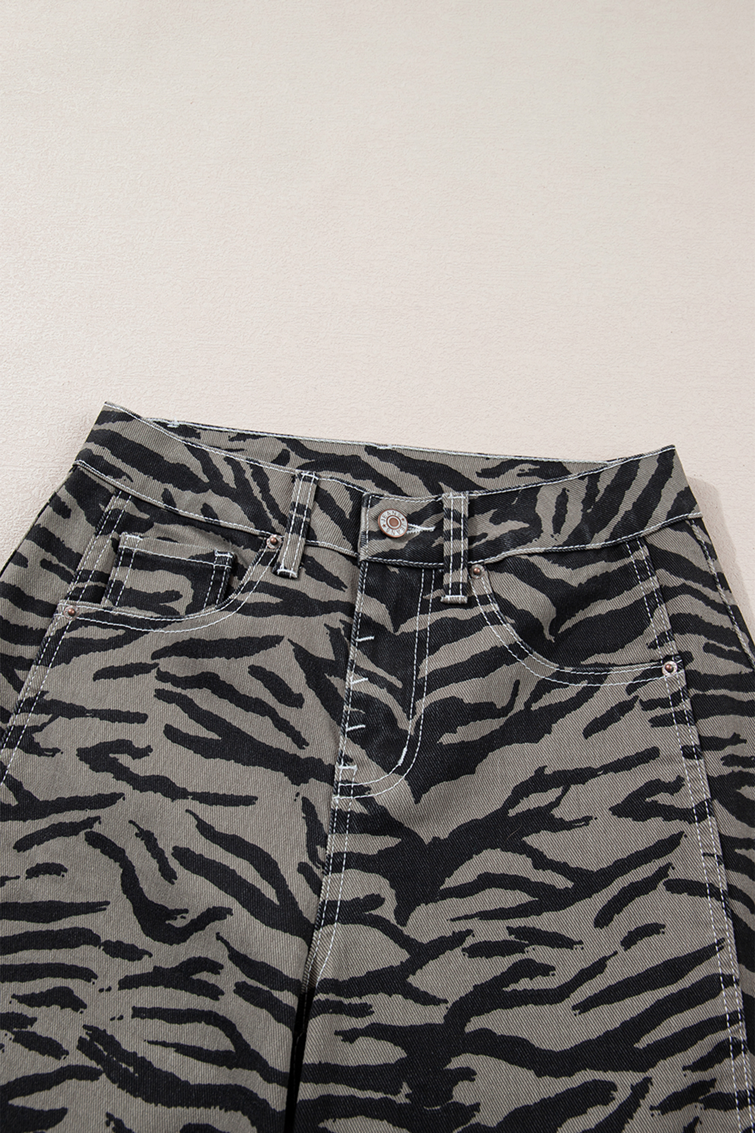 Gray Zebra Stripe Printed Wide Leg Barrel Jeans view 26