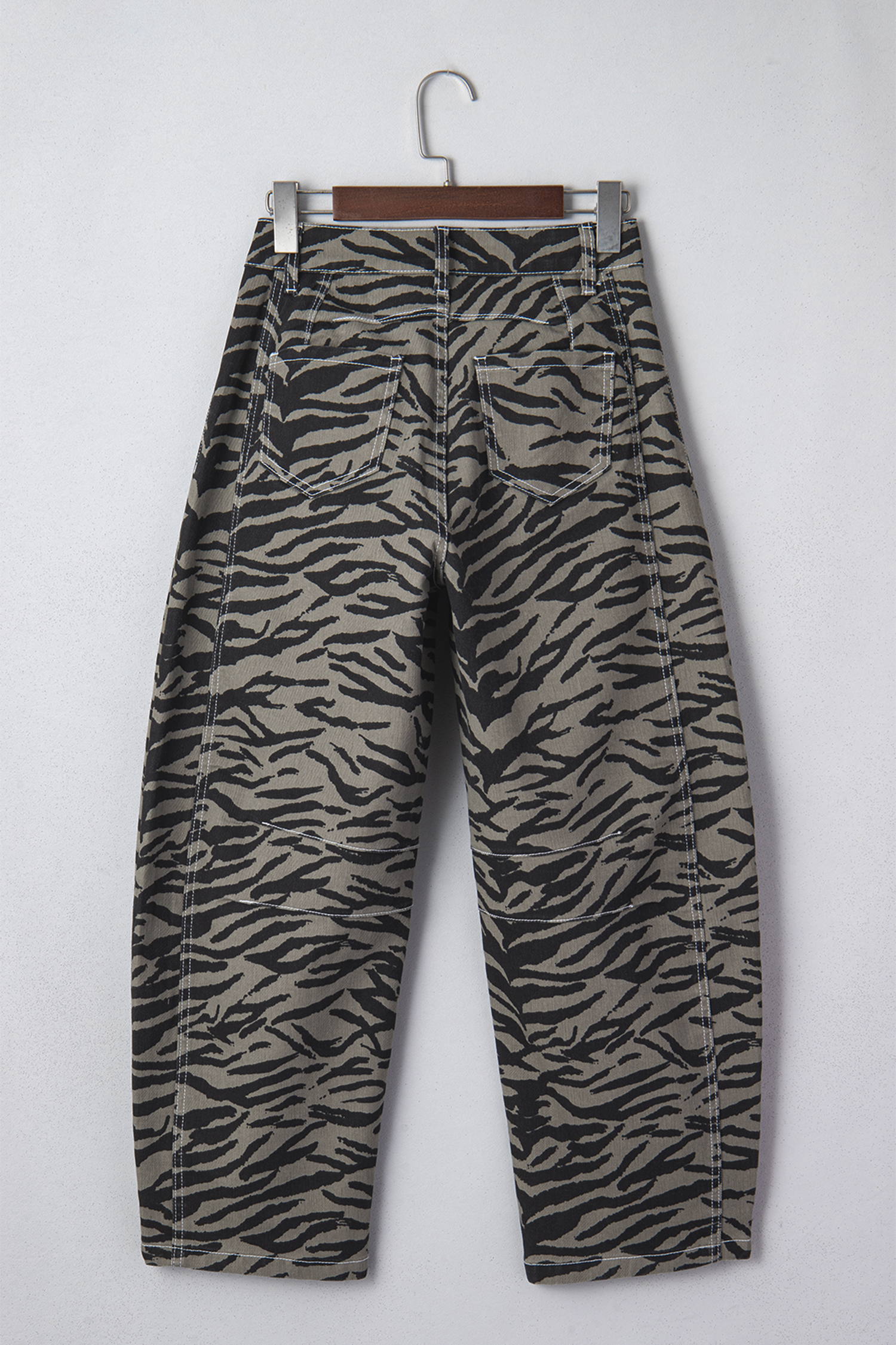 Gray Zebra Stripe Printed Wide Leg Barrel Jeans view 17
