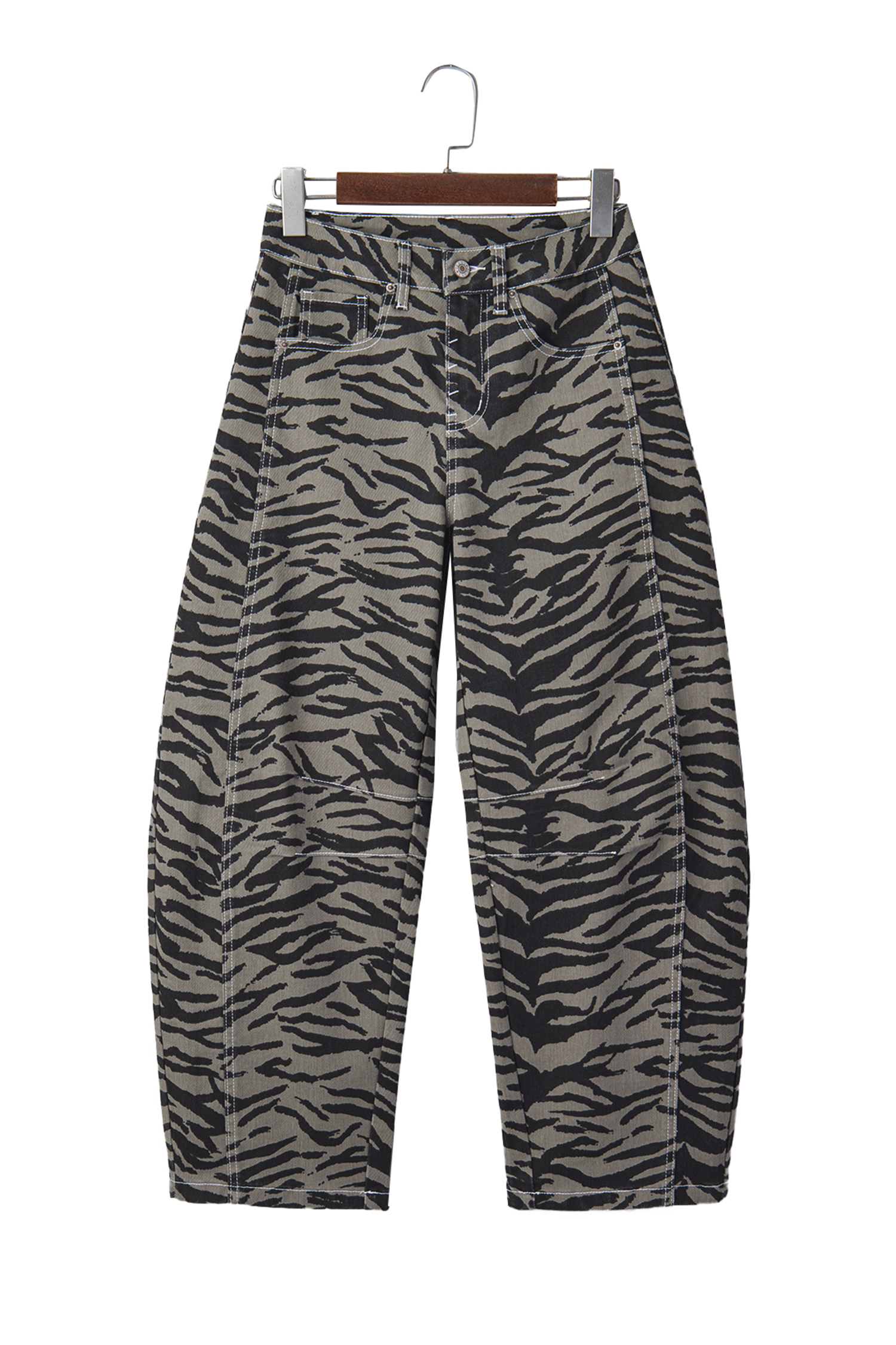Gray Zebra Stripe Printed Wide Leg Barrel Jeans view 28