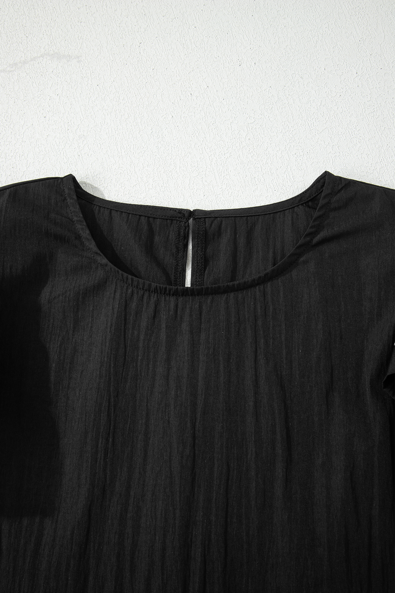 Black Contrast Trim Dual Ruffle Short Sleeve Textured Blouse view 10