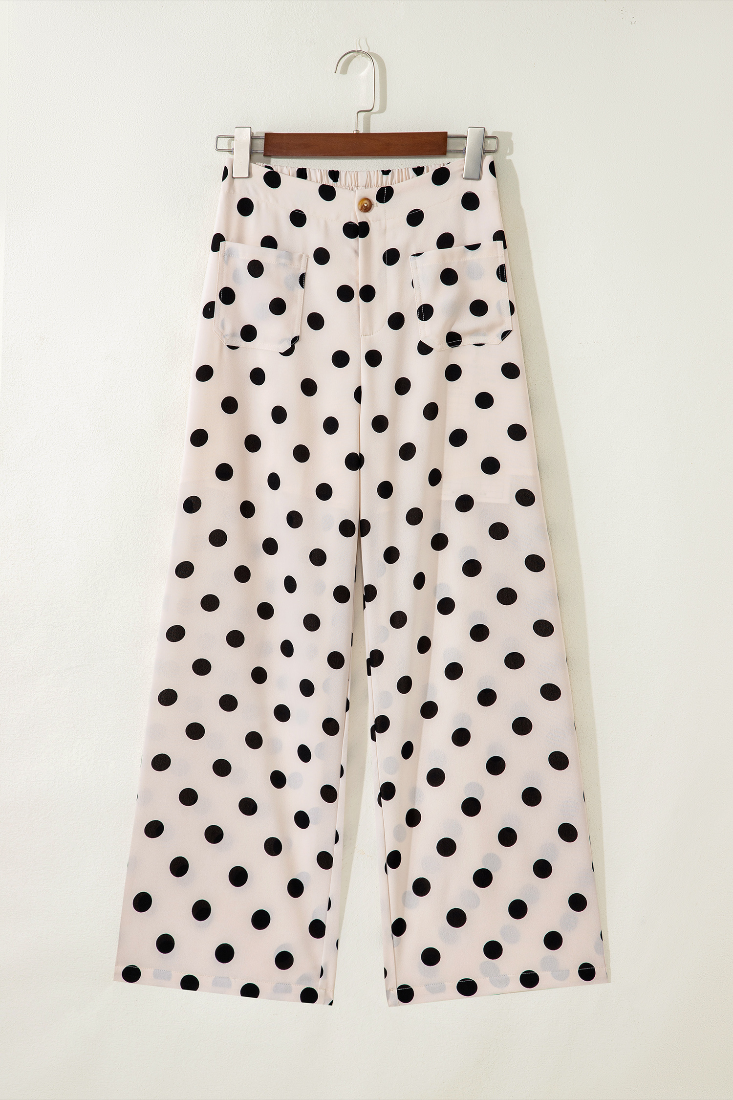 White Polka Dot Print Patched Pocket Mid-rise Straight Leg Pants view 5
