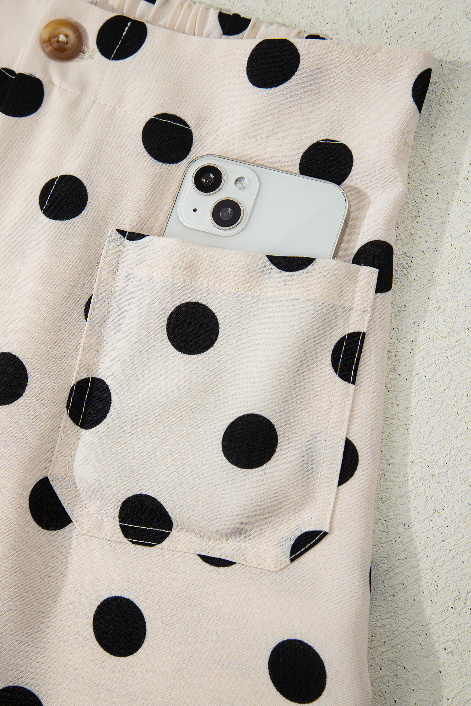 White Polka Dot Print Patched Pocket Mid-rise Straight Leg Pants view 15
