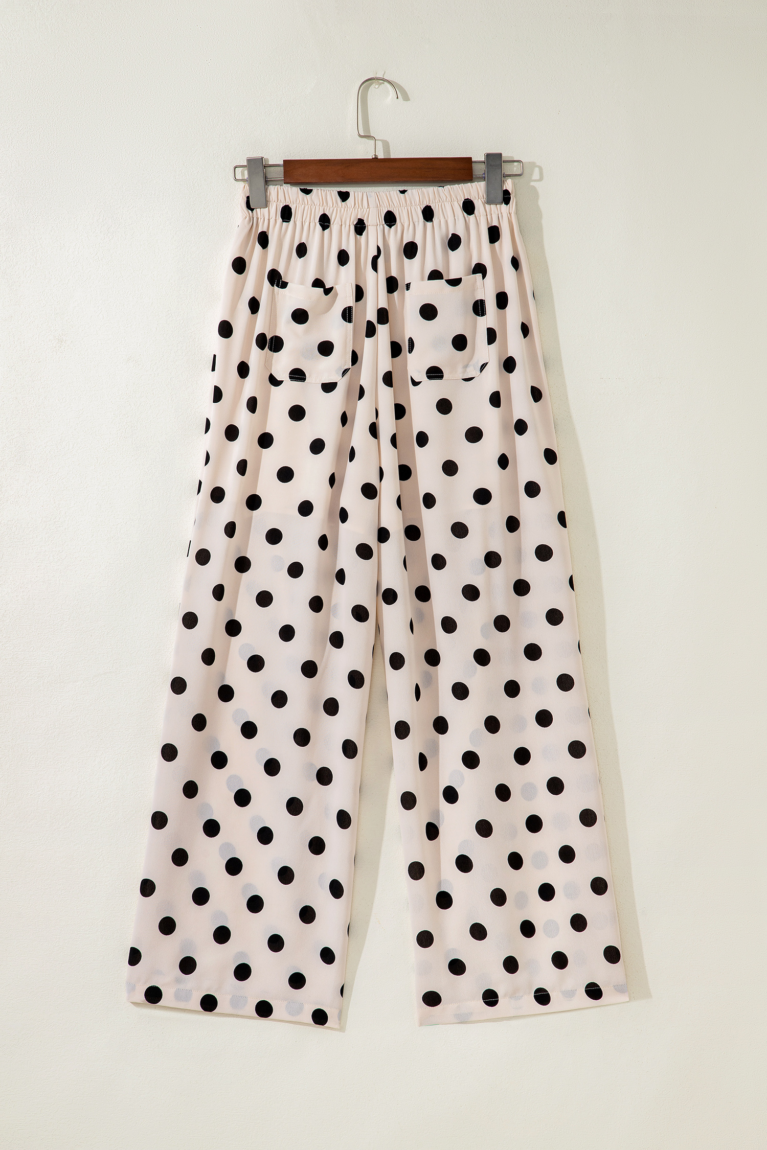 White Polka Dot Print Patched Pocket Mid-rise Straight Leg Pants view 7
