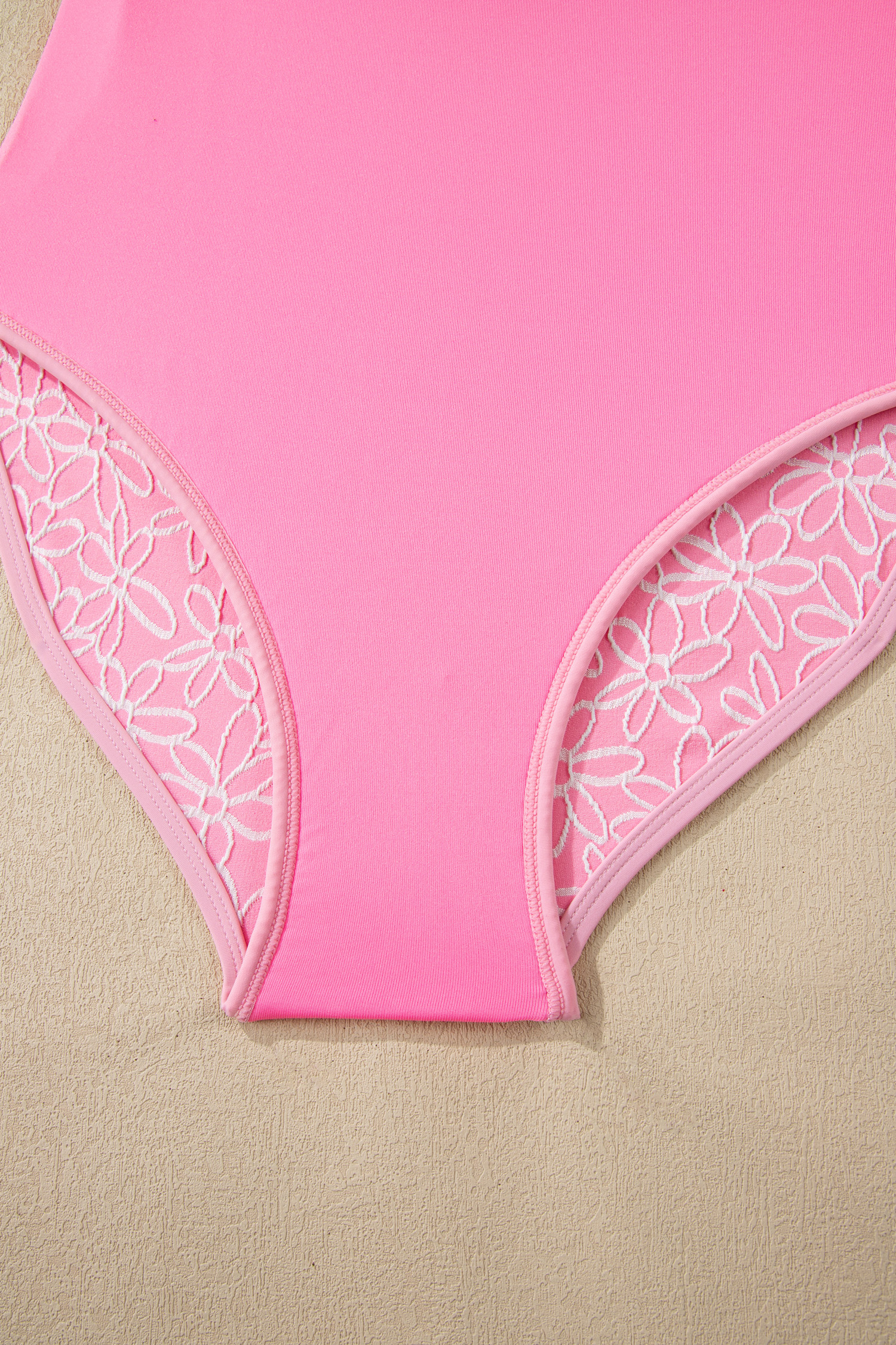 Pink Corded Flower Texture Spaghetti Straps Halterneck One Piece Swimsuit view 17