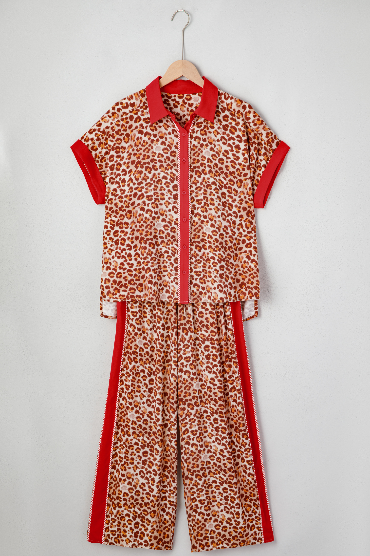 Brown Contrast Trim Leopard Top and Pant Set view 24