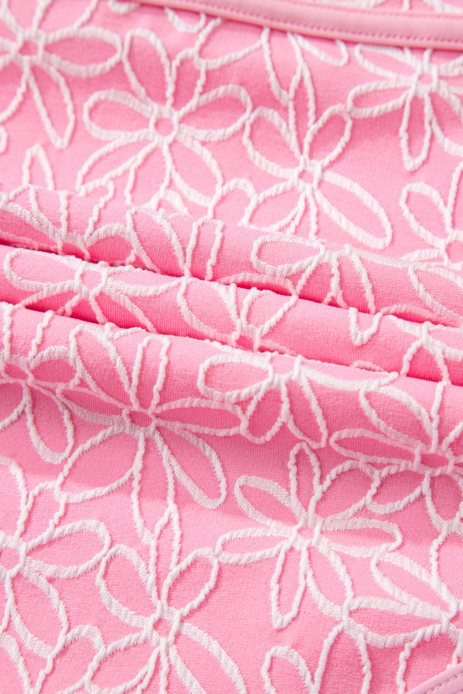 Pink Corded Flower Texture Spaghetti Straps Halterneck One Piece Swimsuit view 12