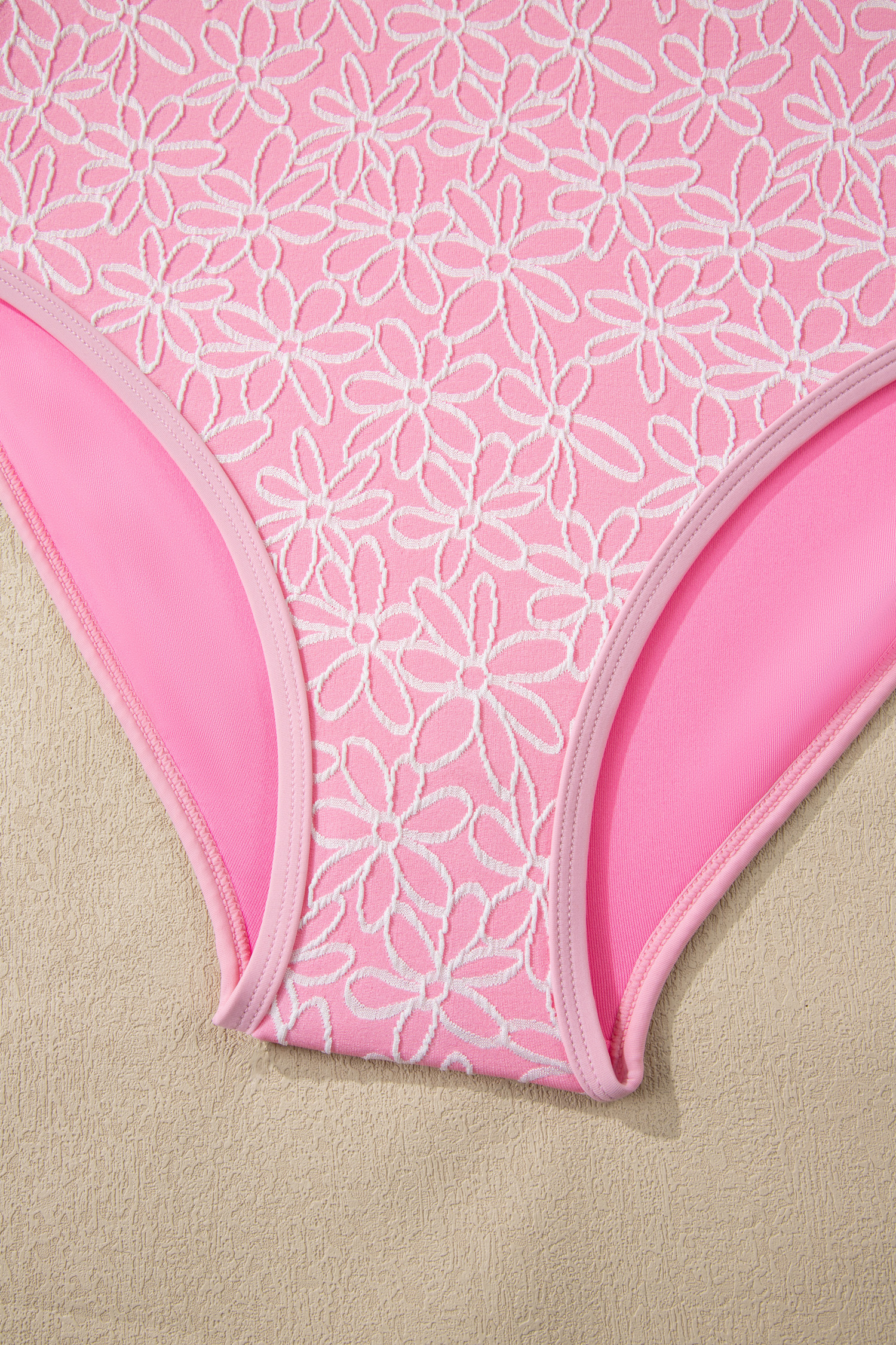 Pink Corded Flower Texture Spaghetti Straps Halterneck One Piece Swimsuit view 13