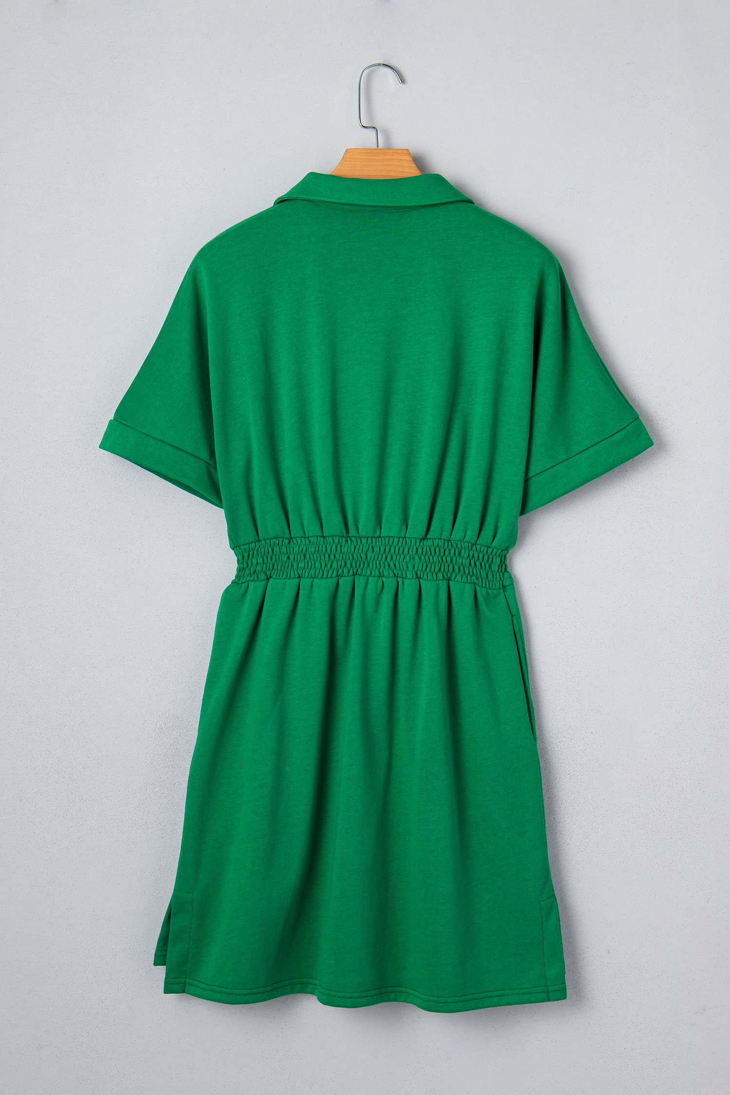 Bright Green Contrast Patchwork Half Zip Elastic Waist Short Sleeve Mini Dress view 13