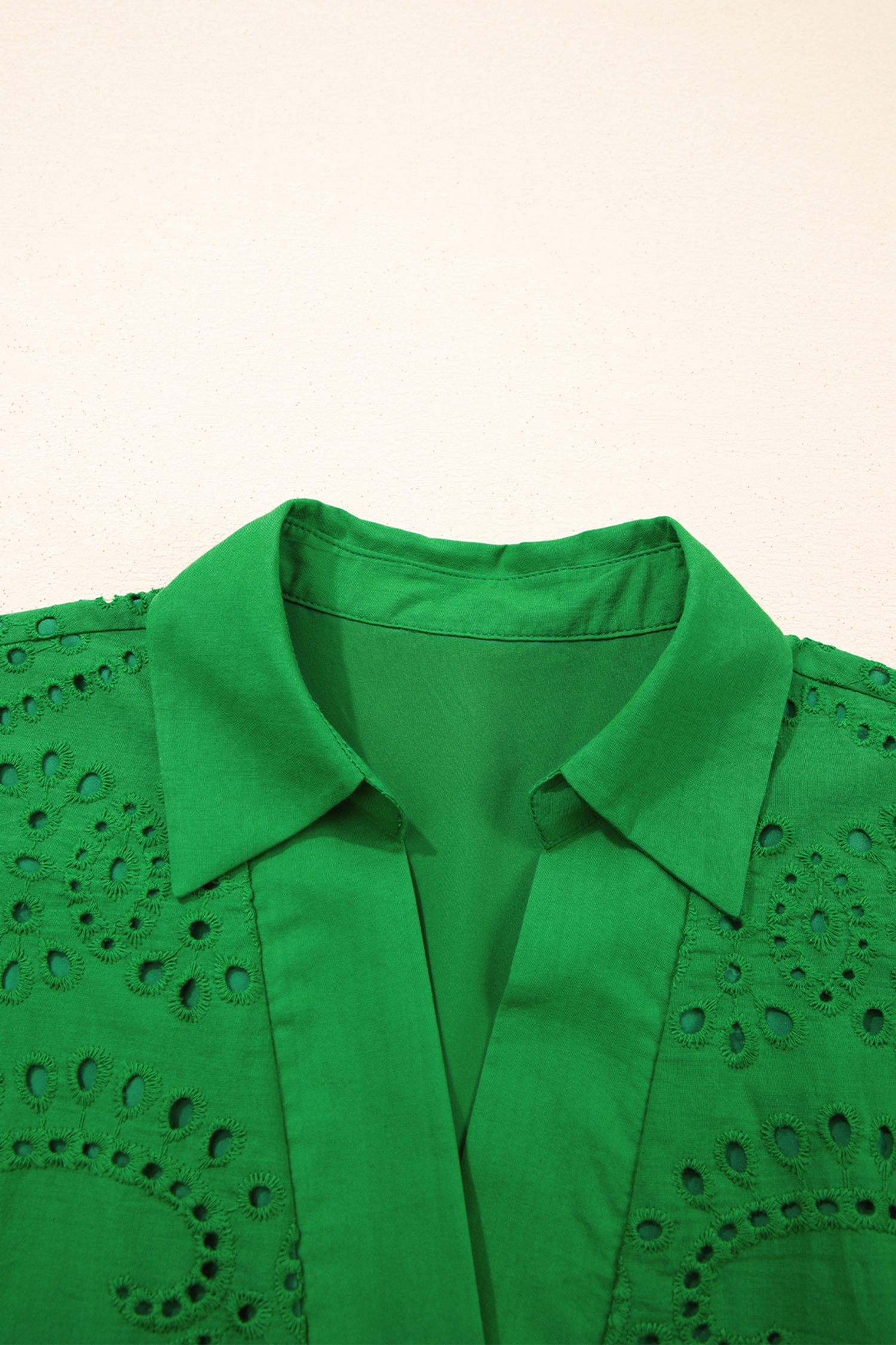 Green Solid Color Eyelet Embroidered T Shirt Mini Dress view 15