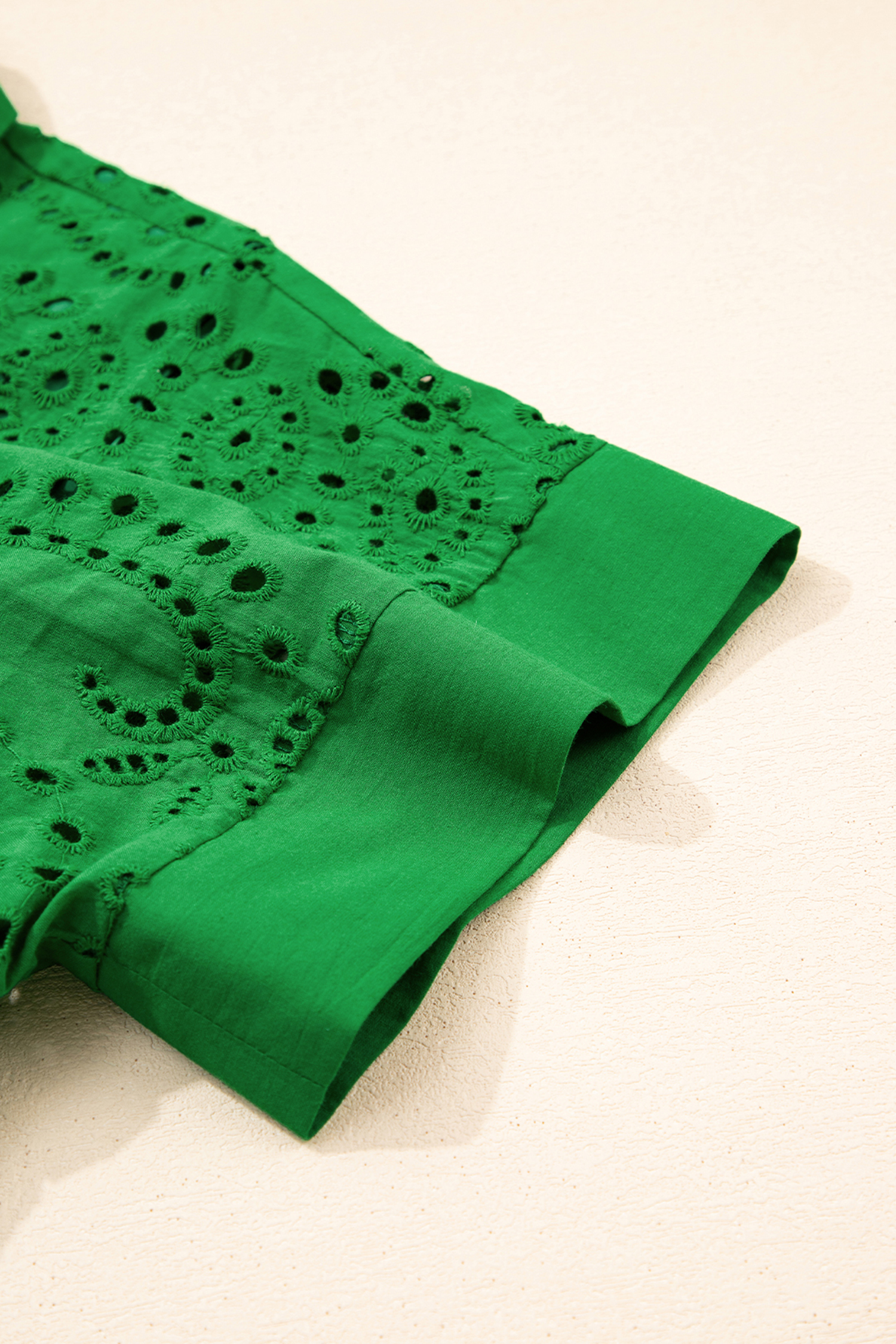 Green Solid Color Eyelet Embroidered T Shirt Mini Dress view 16