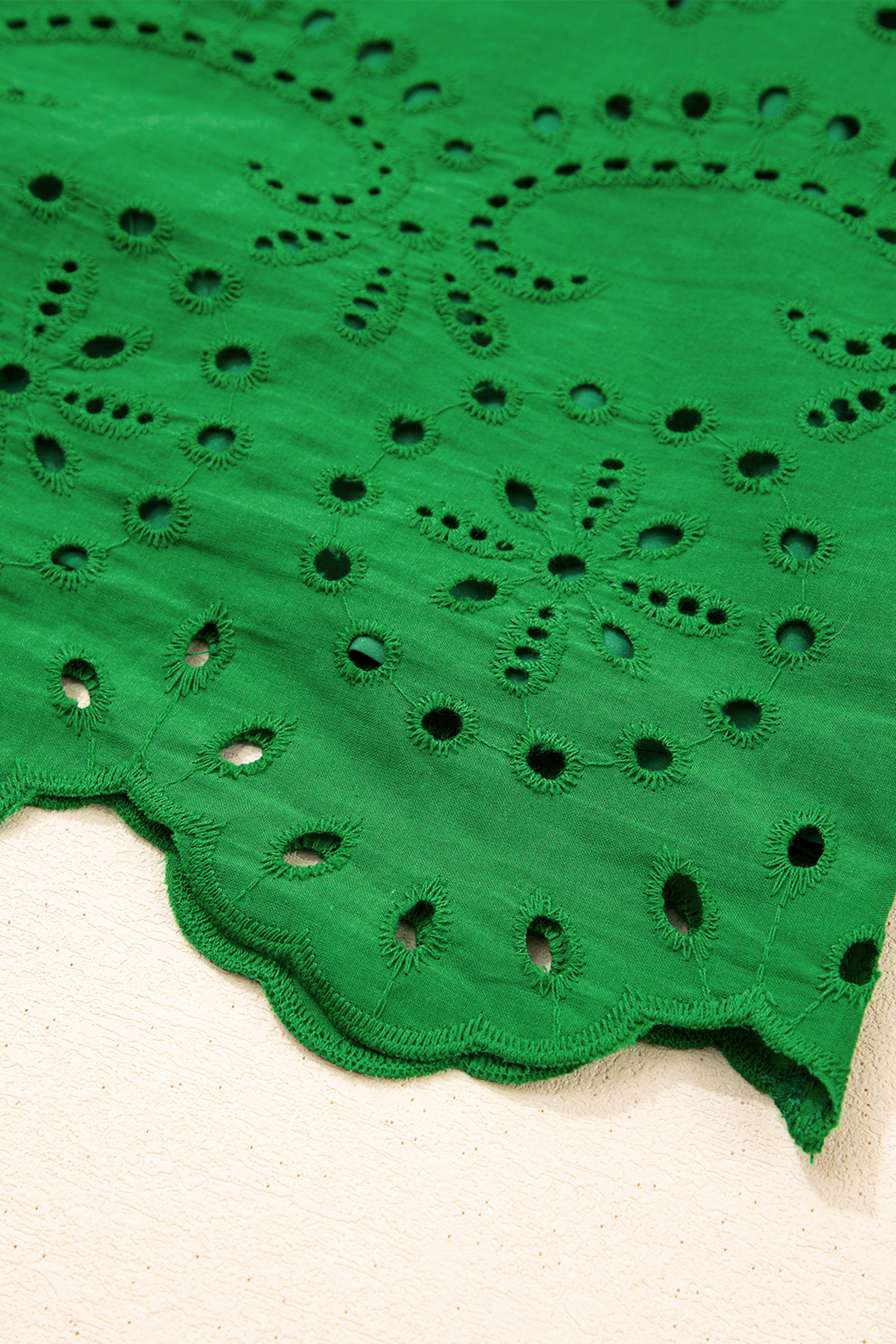 Green Solid Color Eyelet Embroidered T Shirt Mini Dress view 17