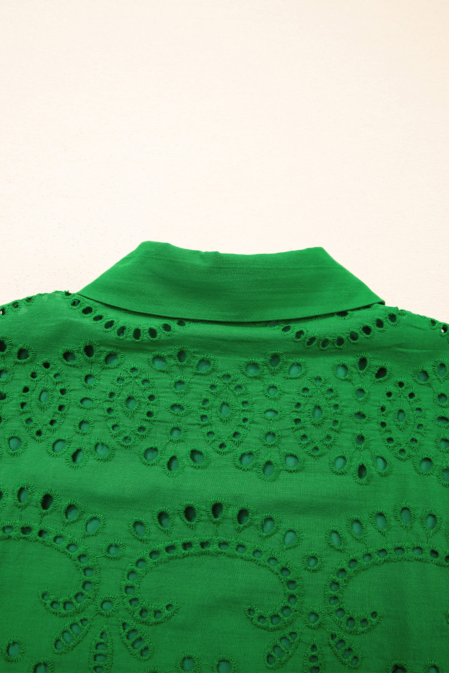 Green Solid Color Eyelet Embroidered T Shirt Mini Dress view 18