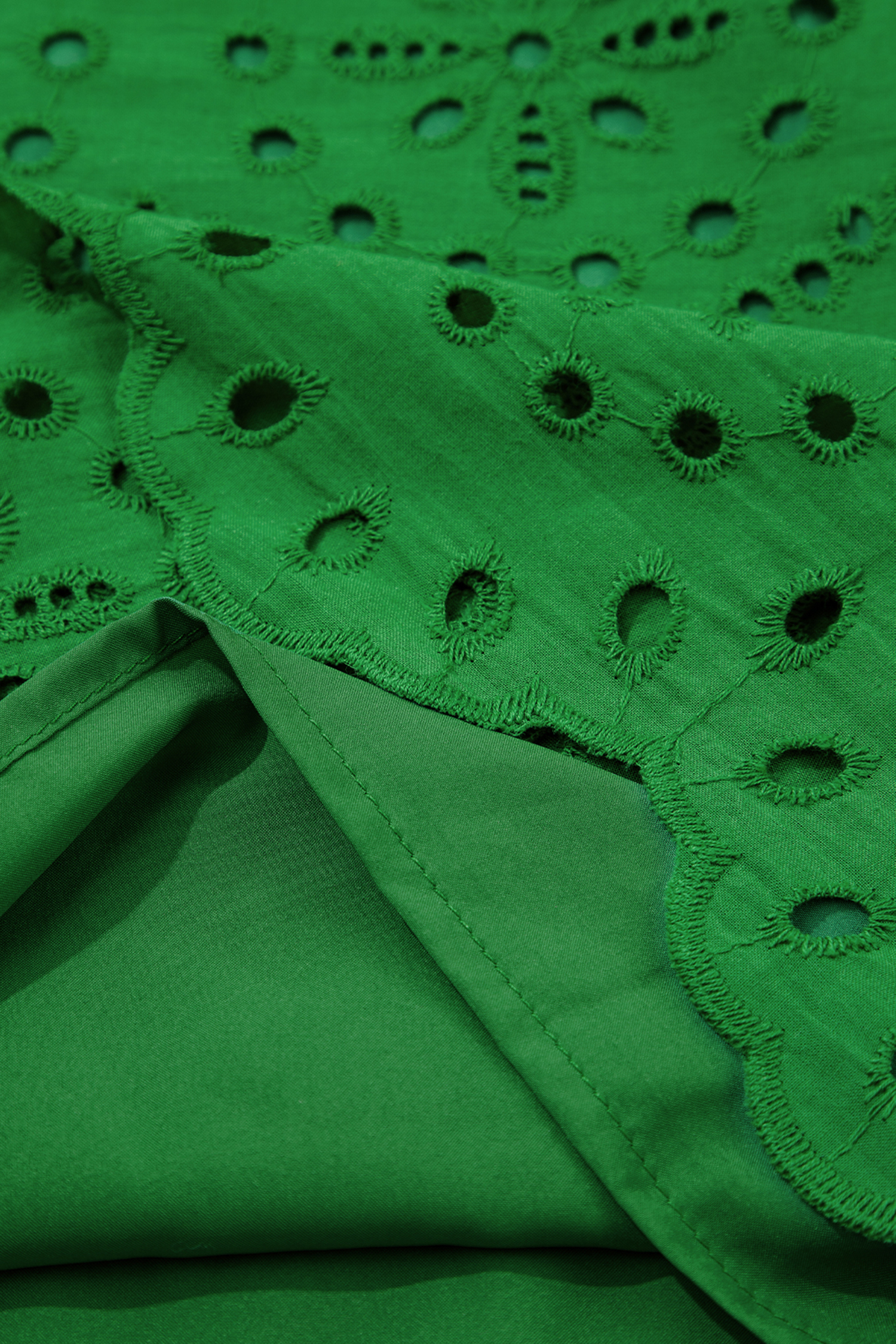 Green Solid Color Eyelet Embroidered T Shirt Mini Dress view 20