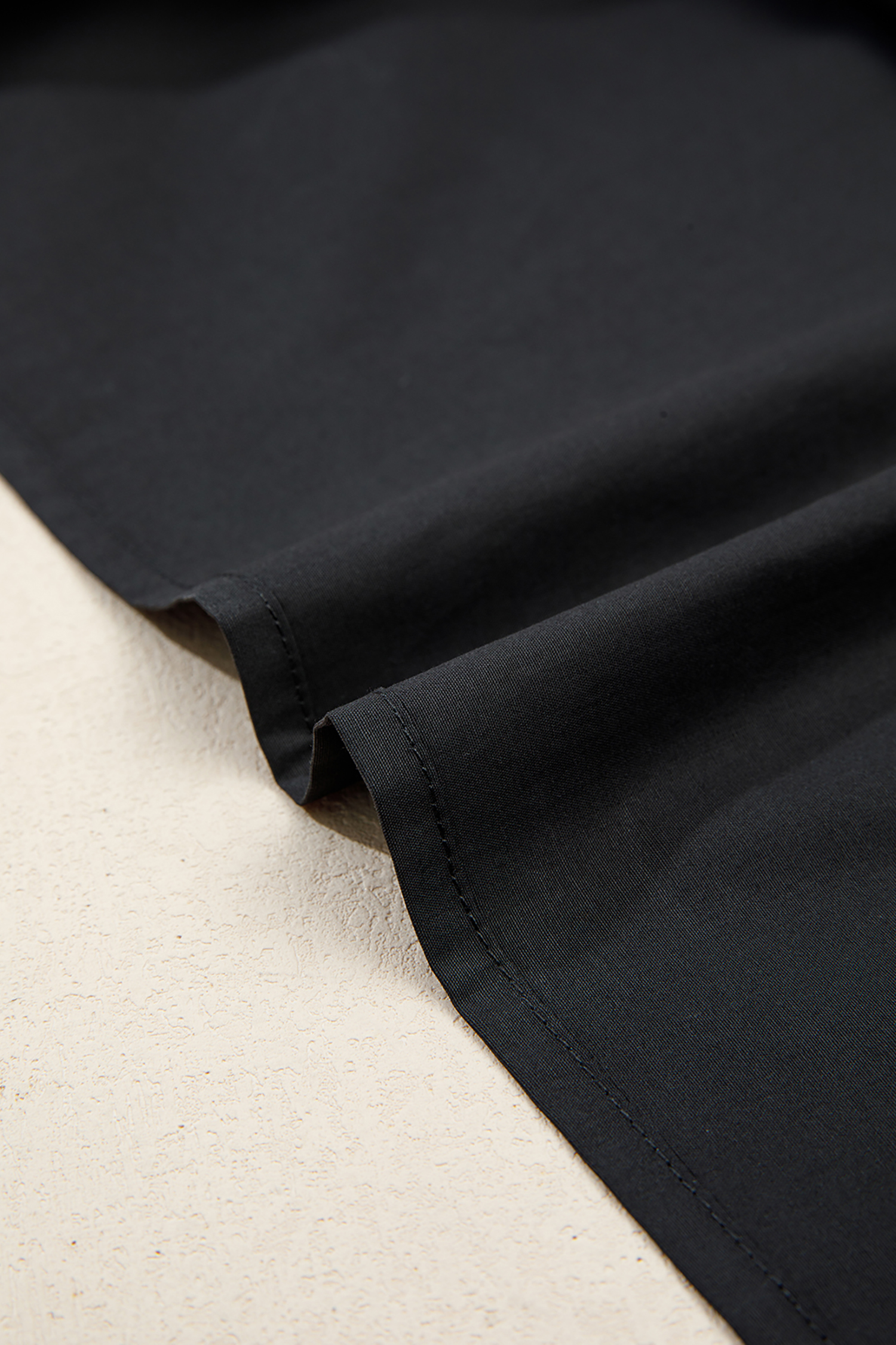 Black Short Puff Sleeve Contrast Embroidered Detail V Neck Blouse view 11