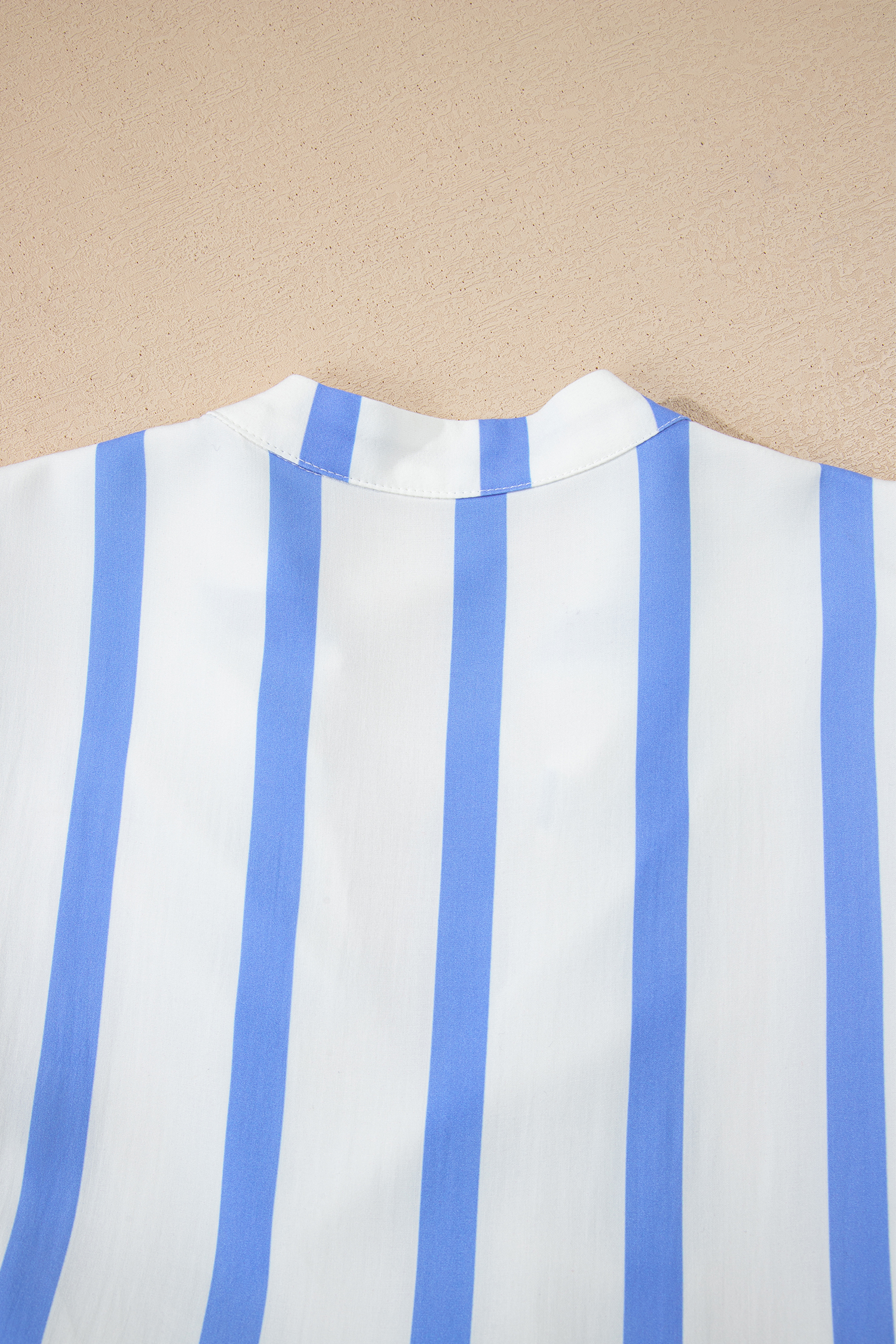 Sky Blue Stripe Ricrac Trim Notched Neck Half Sleeve Vacation Dress view 20