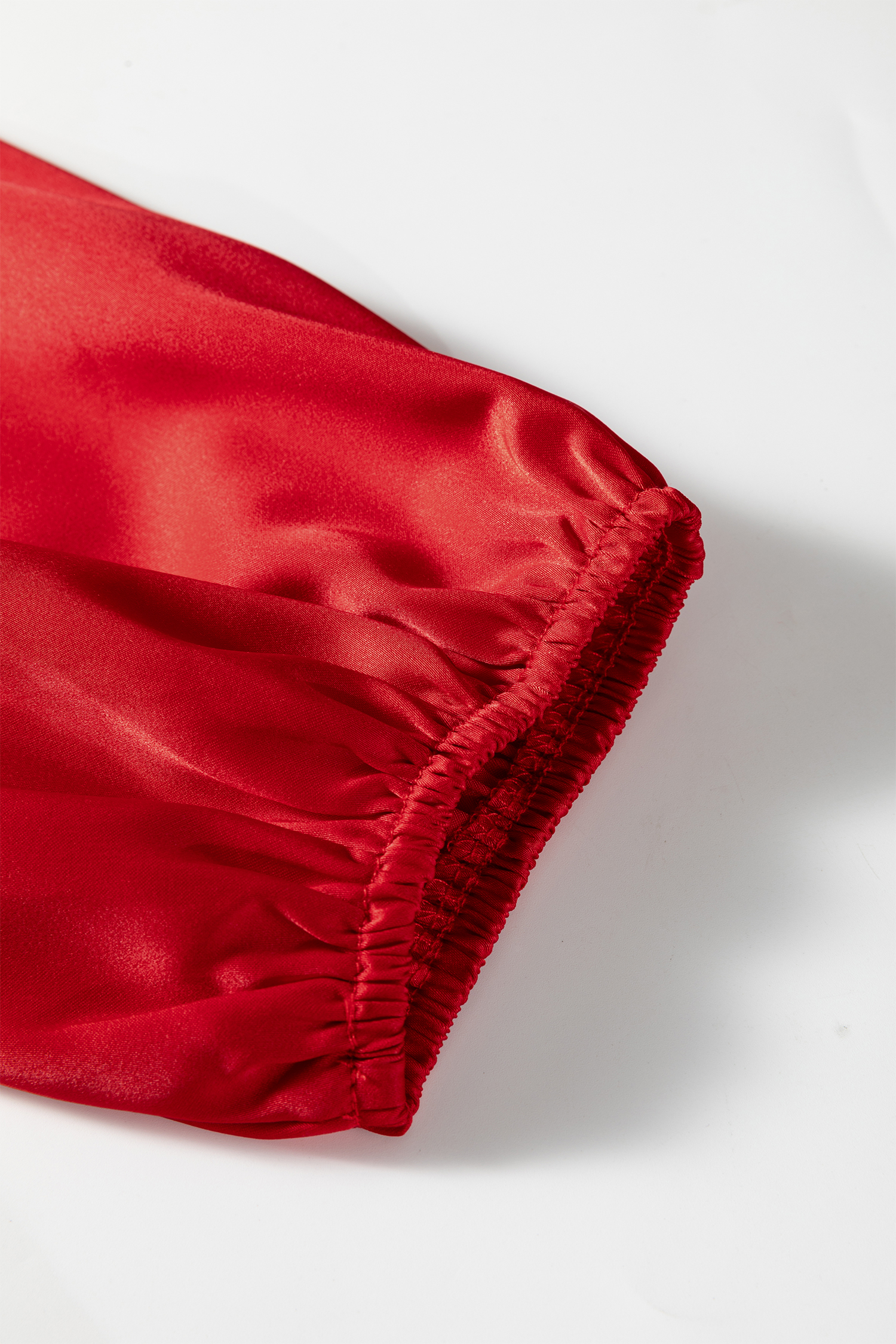 Fiery Red Solid Color Frilled V Neck Bow Detail 3/4 Sleeve Blouse view 18