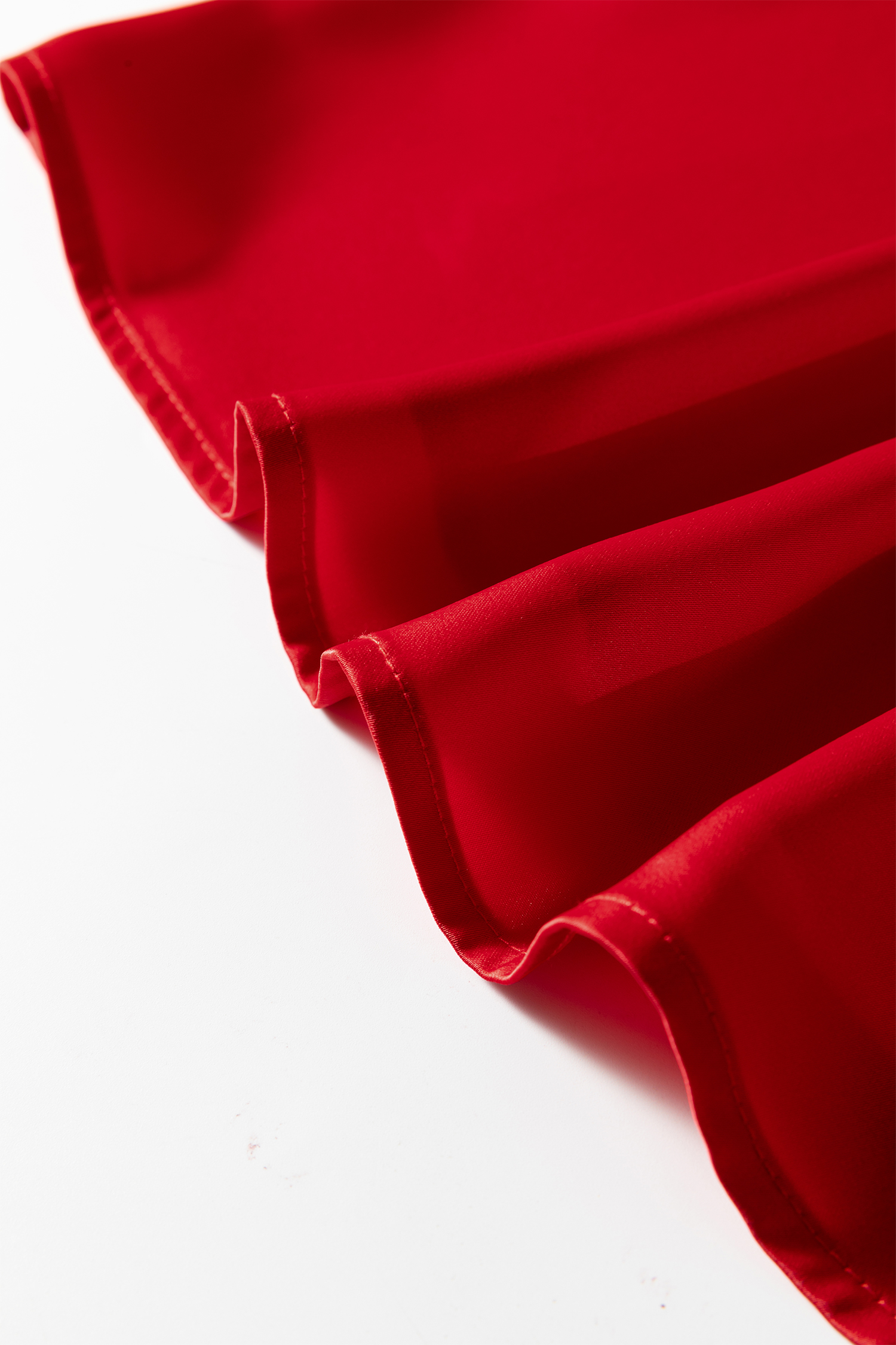 Fiery Red Solid Color Frilled V Neck Bow Detail 3/4 Sleeve Blouse view 21