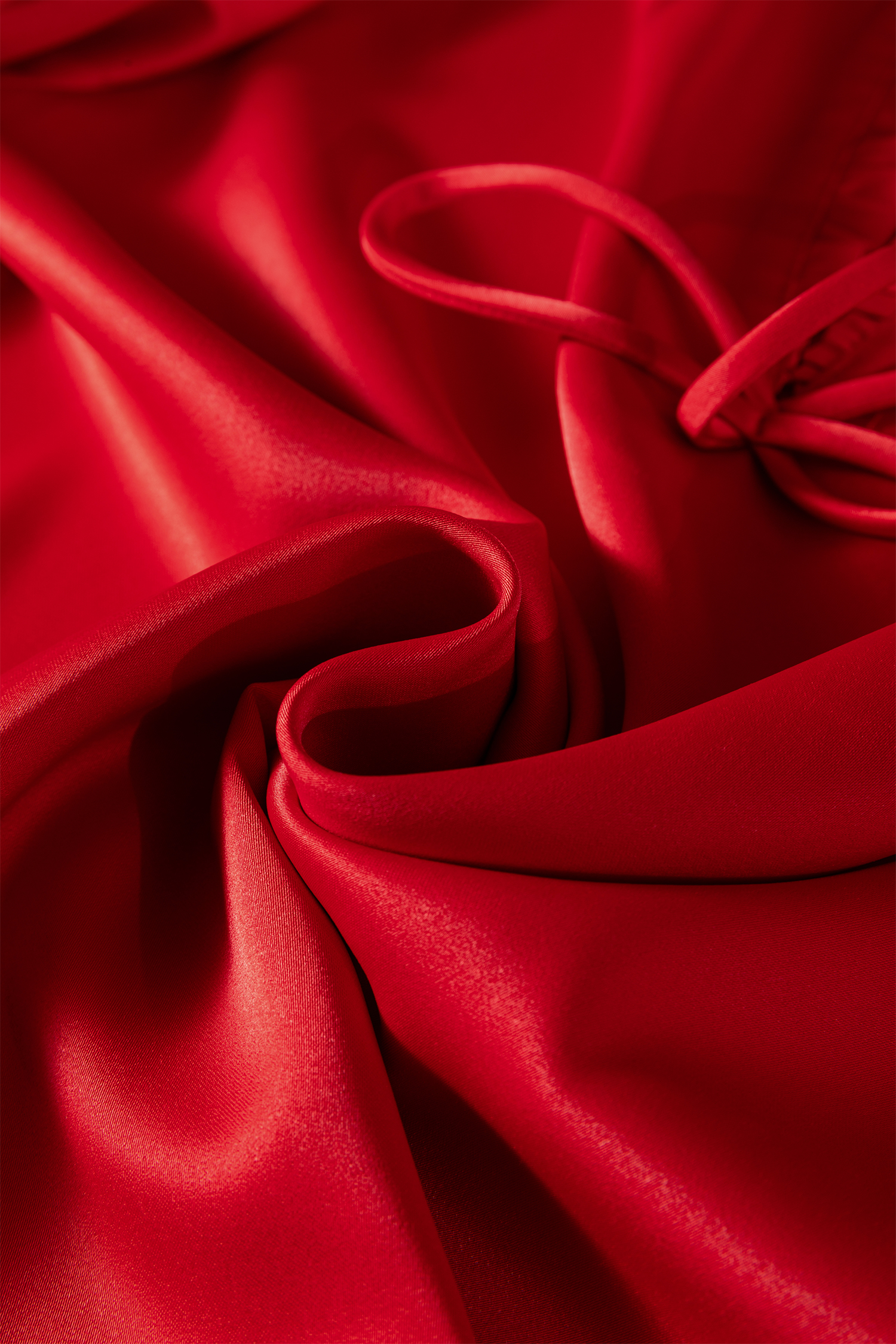 Fiery Red Solid Color Frilled V Neck Bow Detail 3/4 Sleeve Blouse view 20