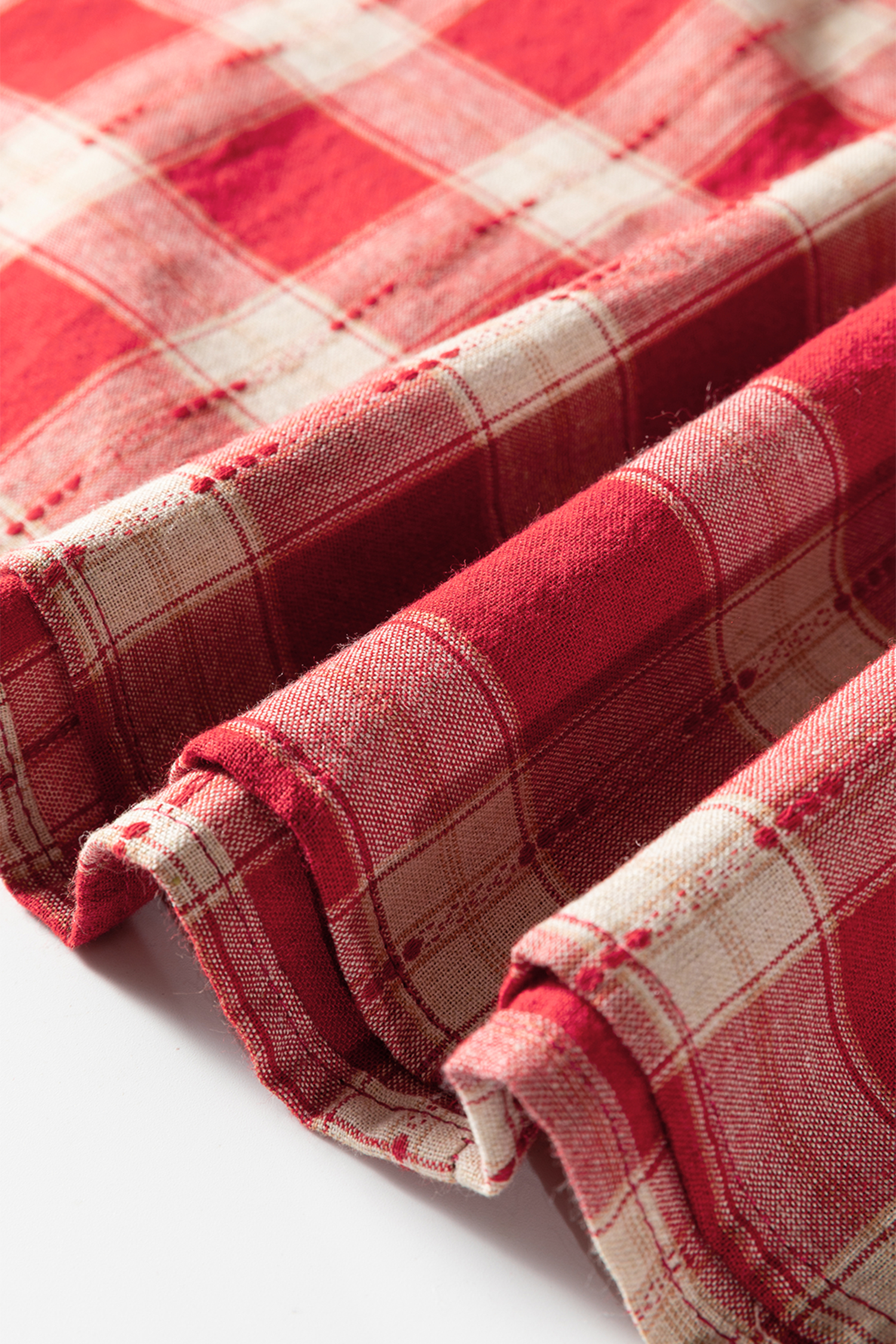 Red Plaid Print Smocked Puff Sleeve Mini Dress view 20