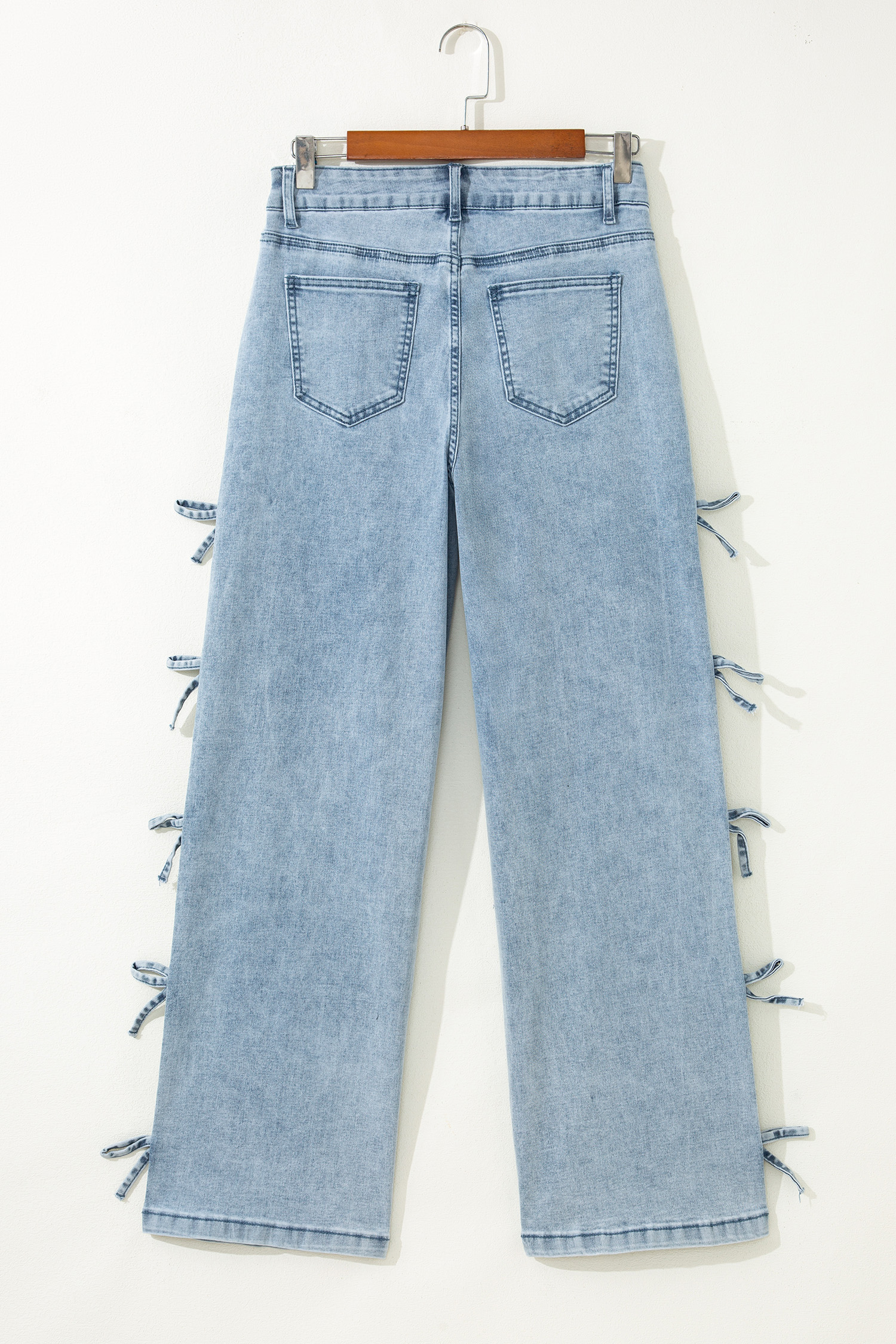 Beau Blue Bow Knot Side Detail Straight Leg Loose Jeans view 14
