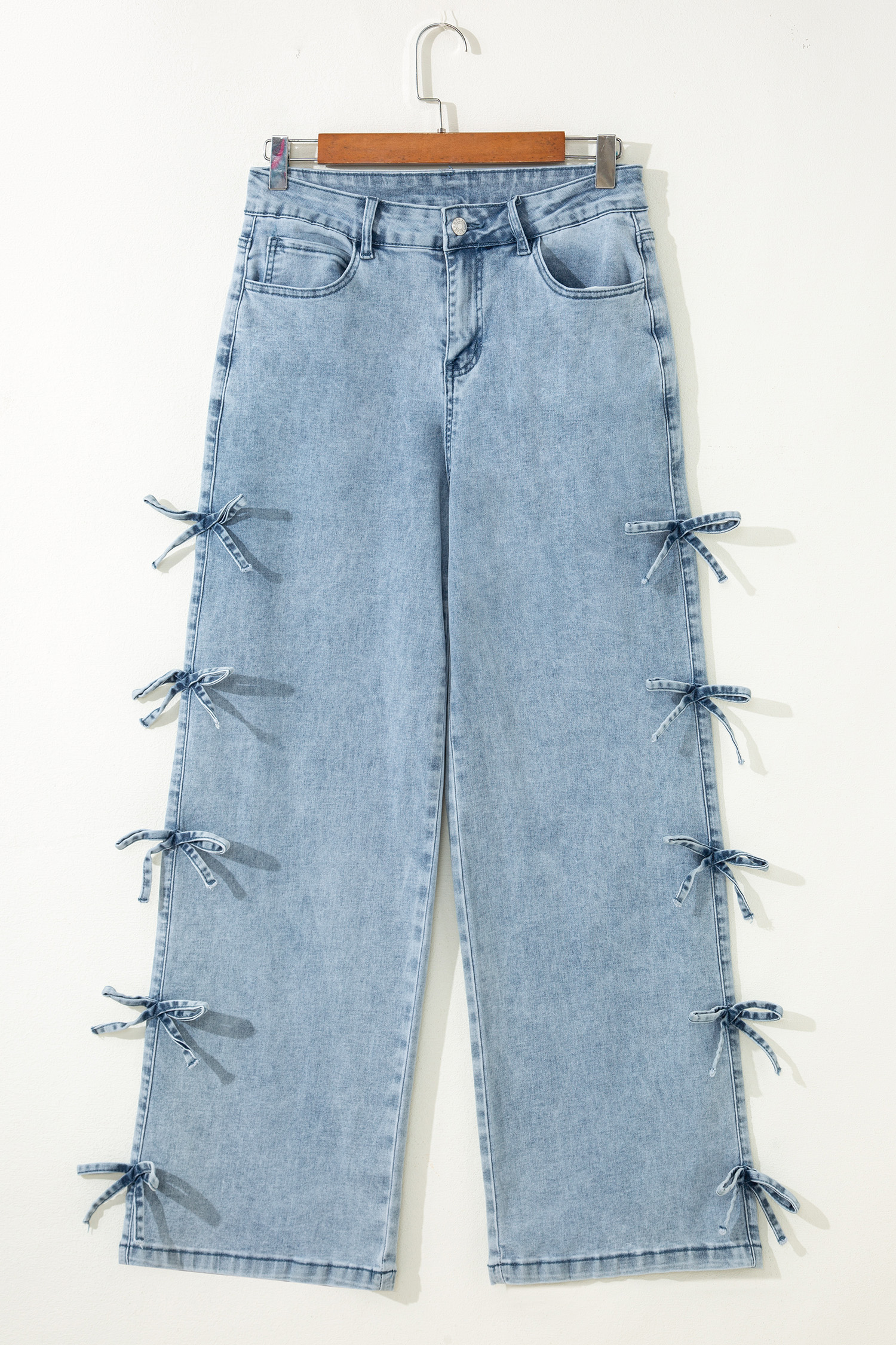 Beau Blue Bow Knot Side Detail Straight Leg Loose Jeans view 13