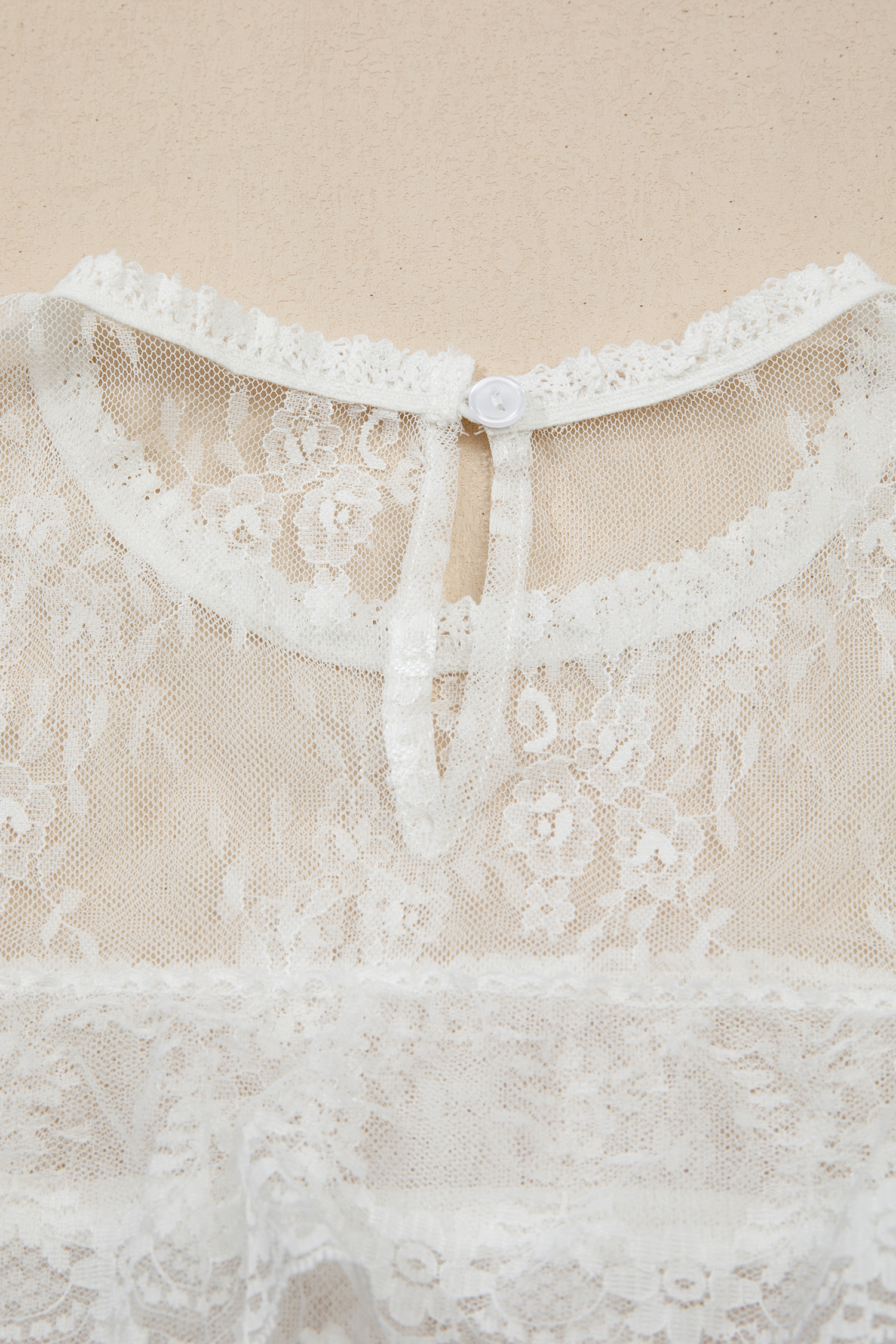 White 2pcs Sheer Floral Lace Ruffle Tiered Patchwork Blouse