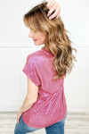 Bright Pink Metallic Round Neck Cap Sleeve Tee