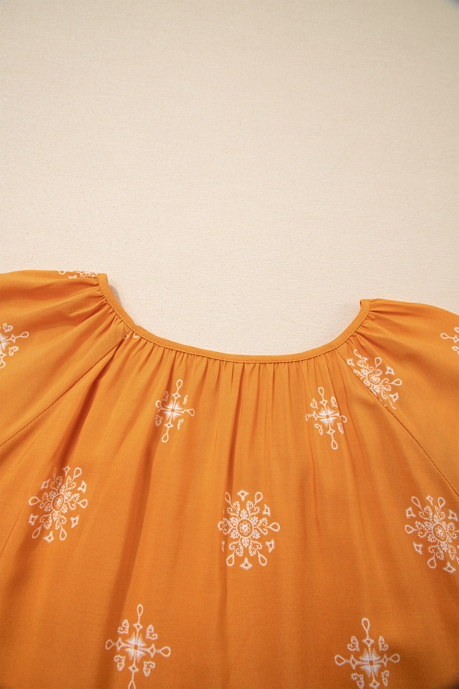 Yellow Boho Chic Notched V Neck Plus Floral Short Sleeve Top