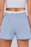 Sky Blue Contrast Trim Plaid Print Plus Size Shorts