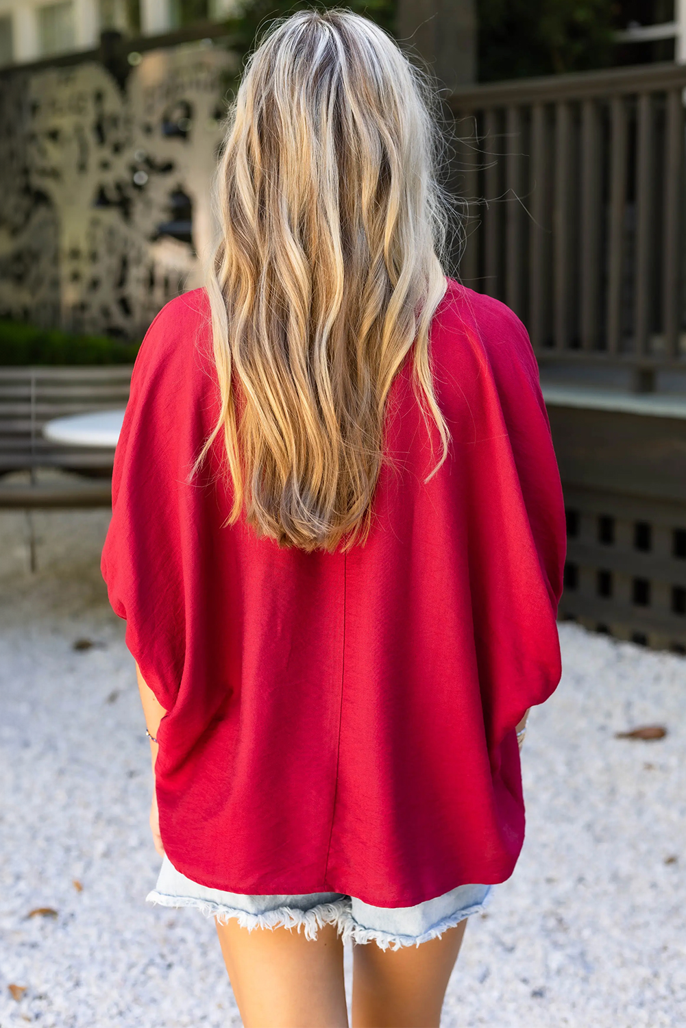 Racing Red Braided Trim V Neck Half Sleeve Blouse view 11