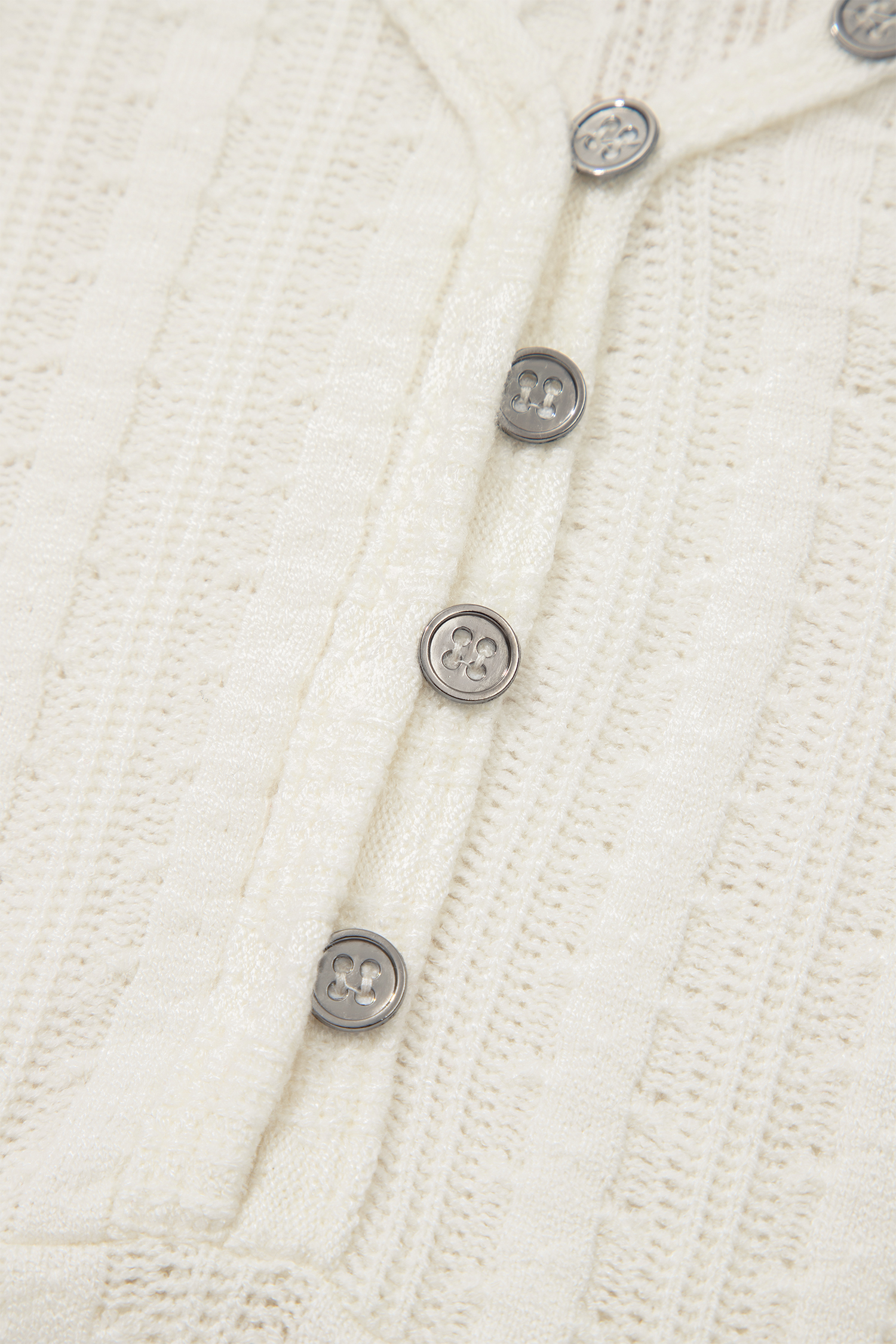 White Solid Color Textured Button V Neck Raw Seam Henley Tee view 7