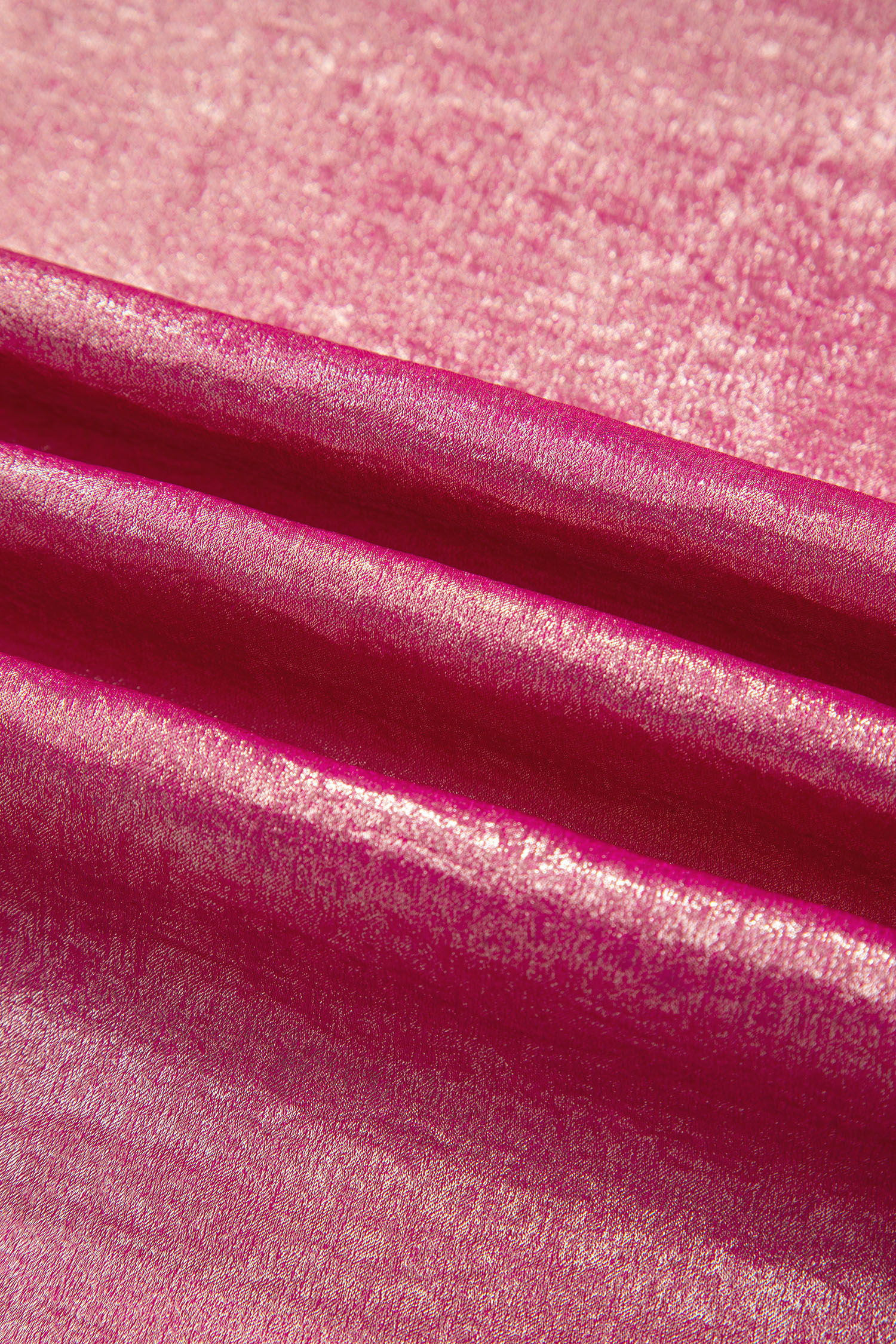 Bright Pink Metallic Round Neck Cap Sleeve Tee