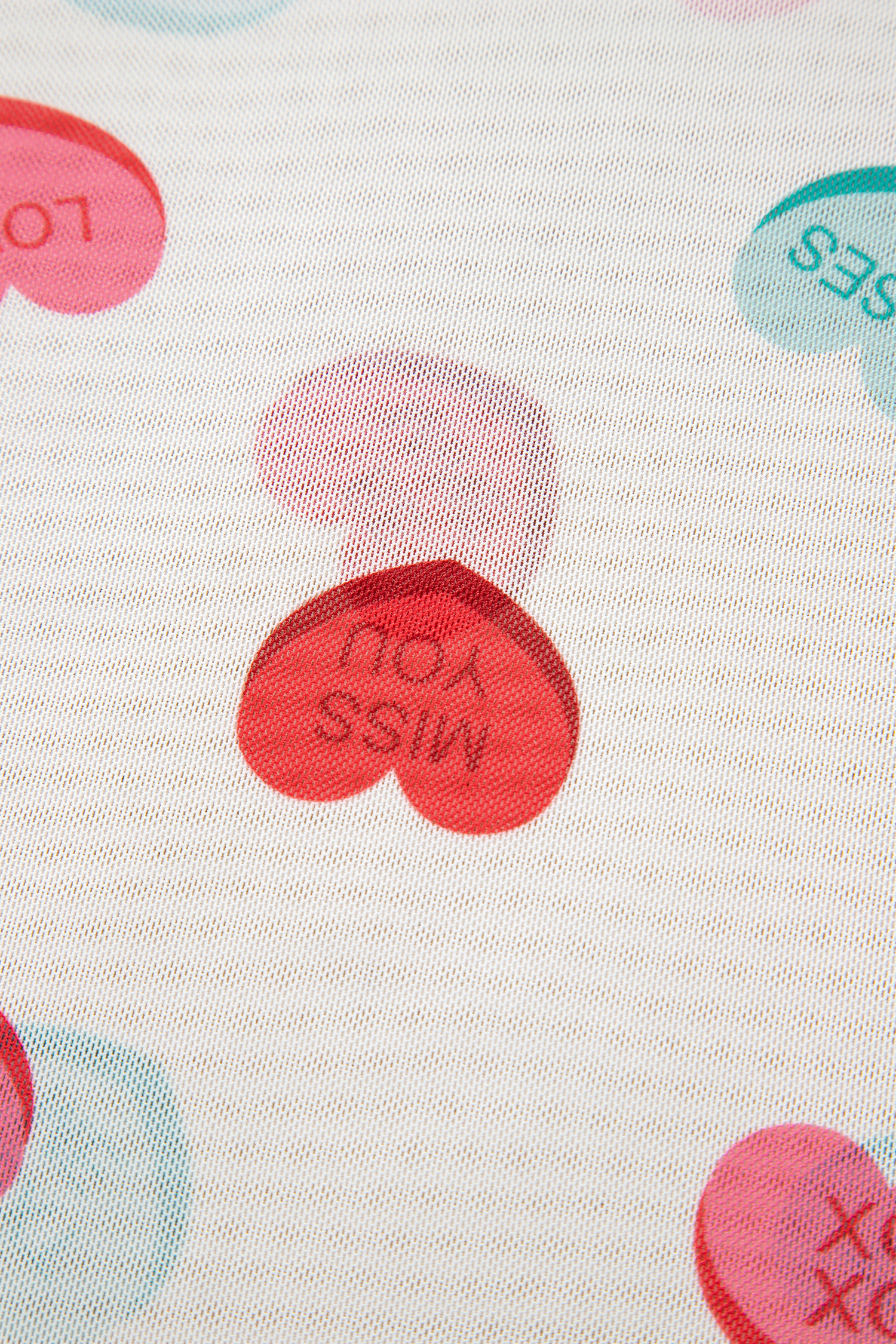 White Sheer Mesh Valentines Slogan Heart Printed Long Sleeve Top