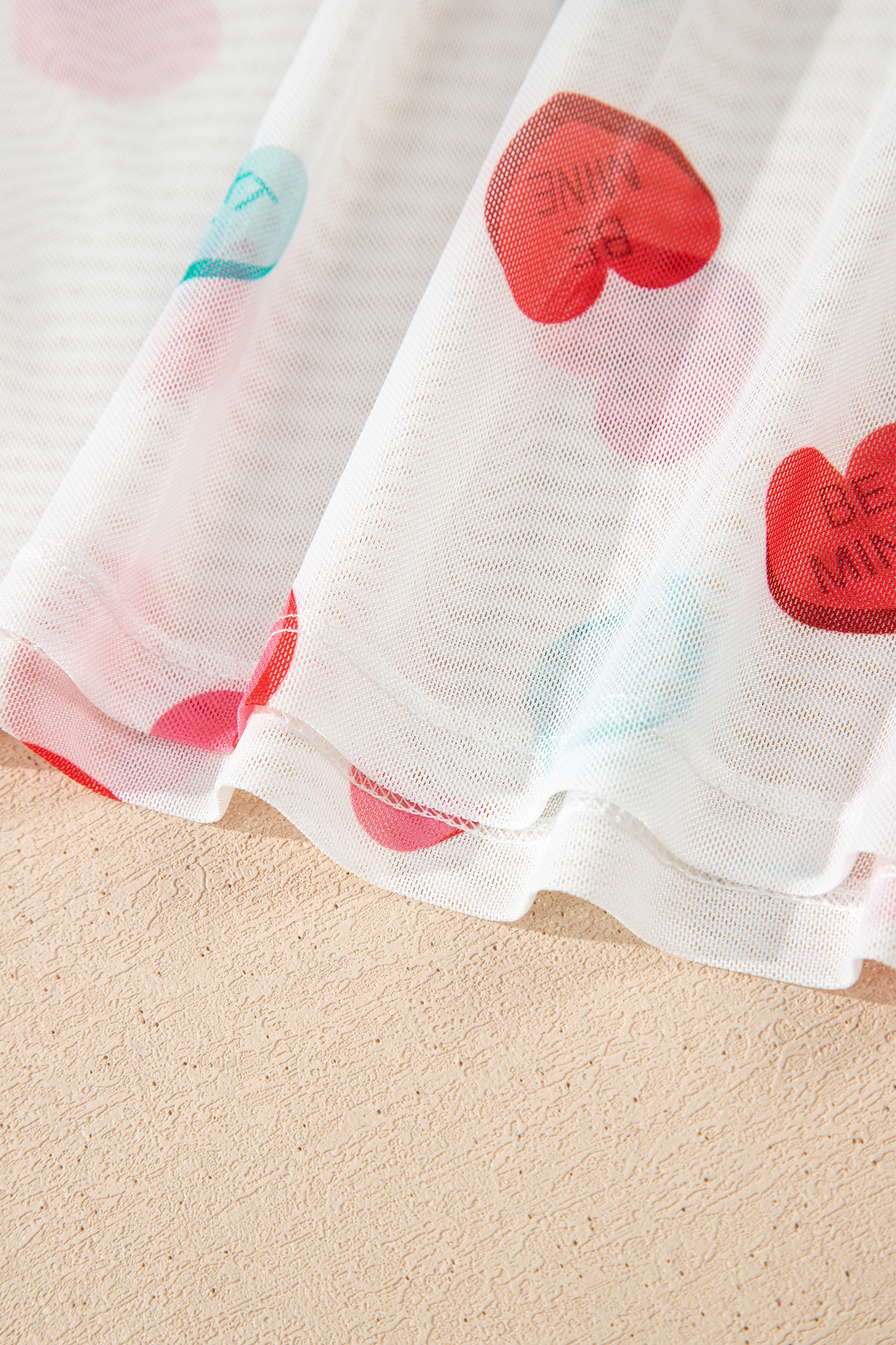 White Sheer Mesh Valentines Slogan Heart Printed Long Sleeve Top